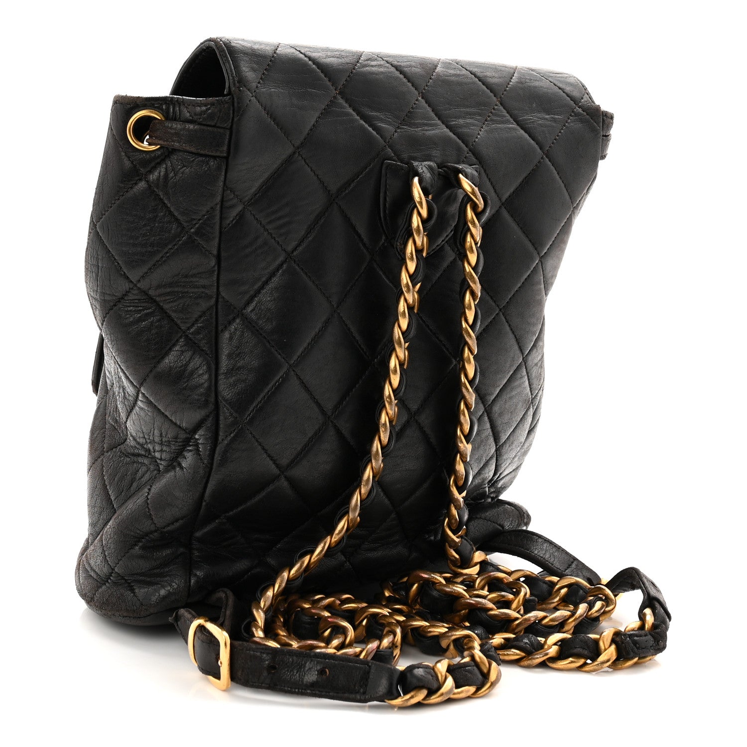 Lambskin Quilted Drawstring Backpack Black