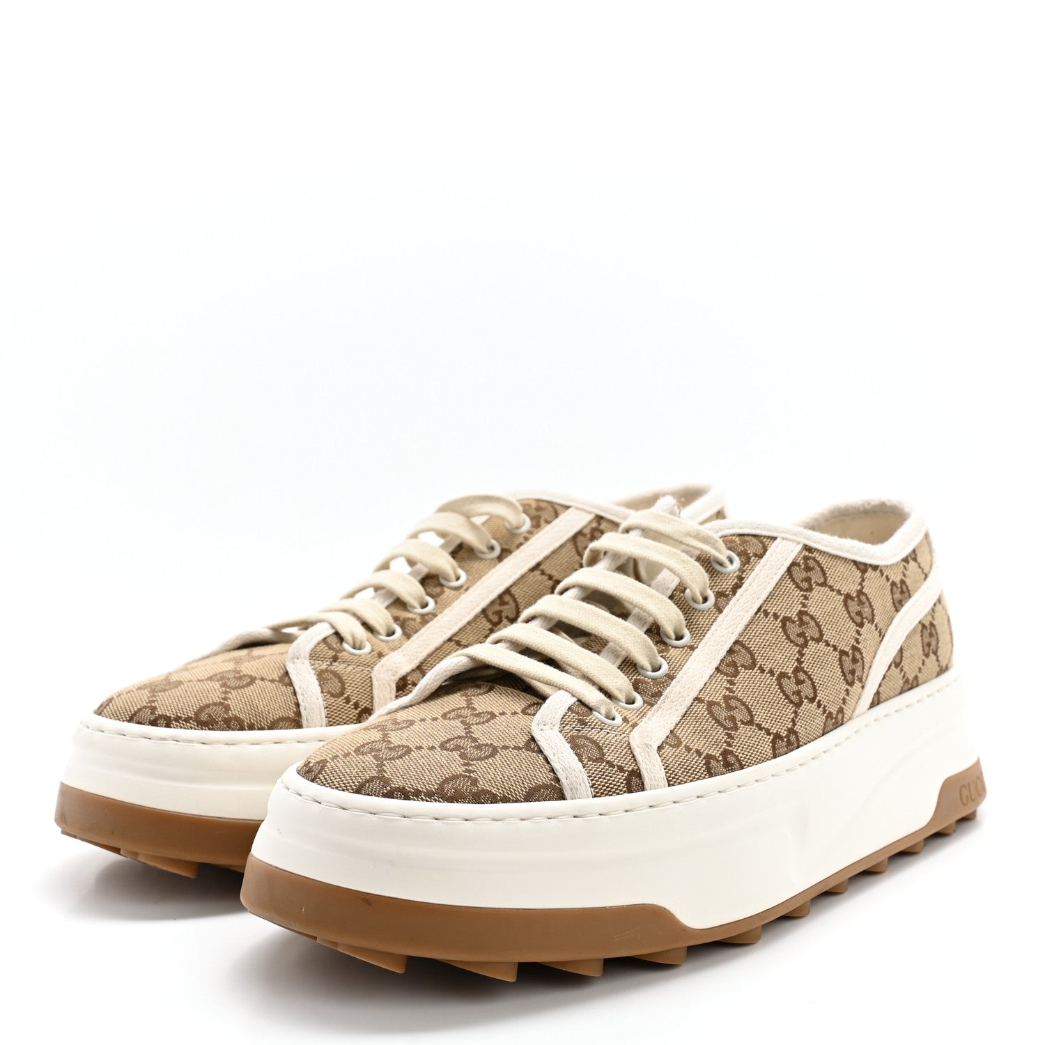 GG Monogram Mens 1977 Tennis Platform 52mm Sneakers 8 Beige Ebony Mystic White