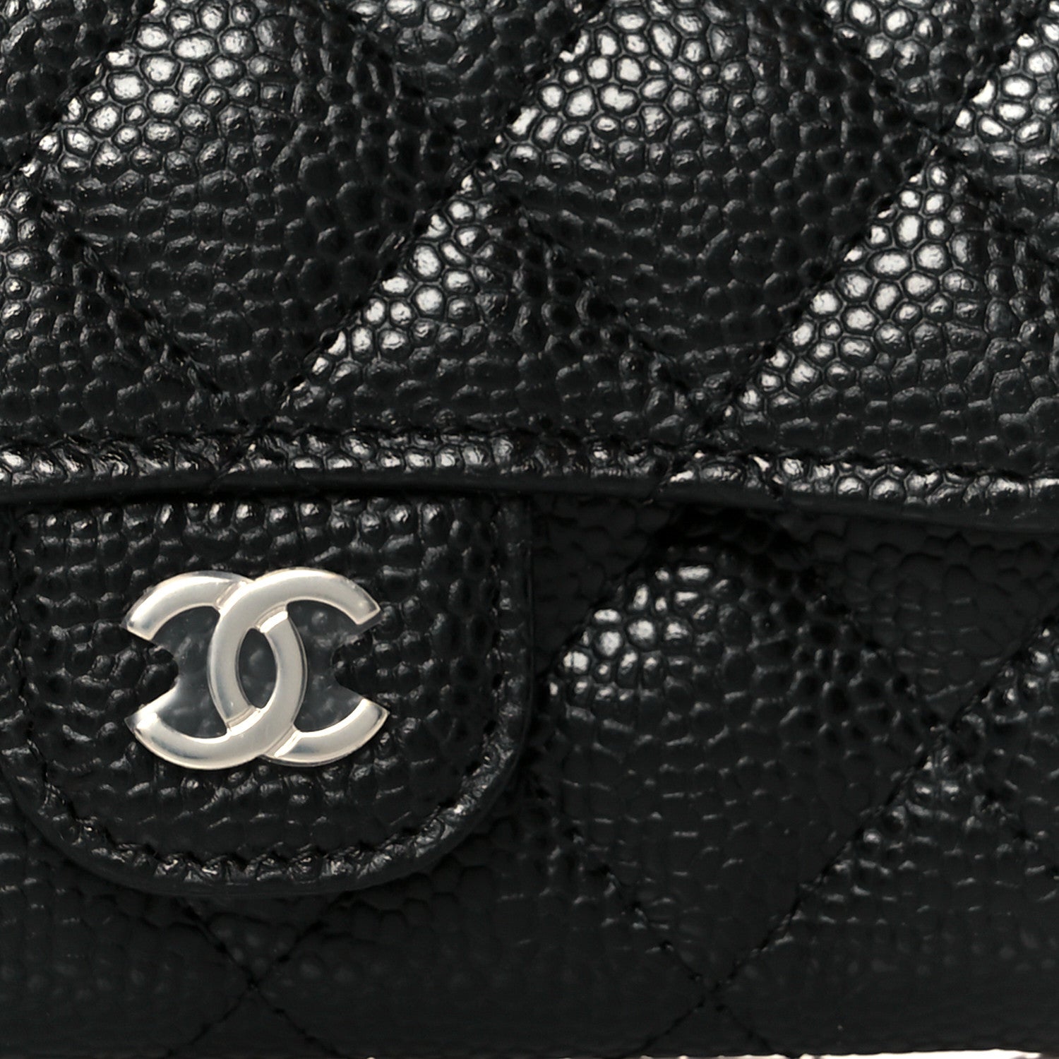 Caviar Quilted Flap Card Holder Wallet Black