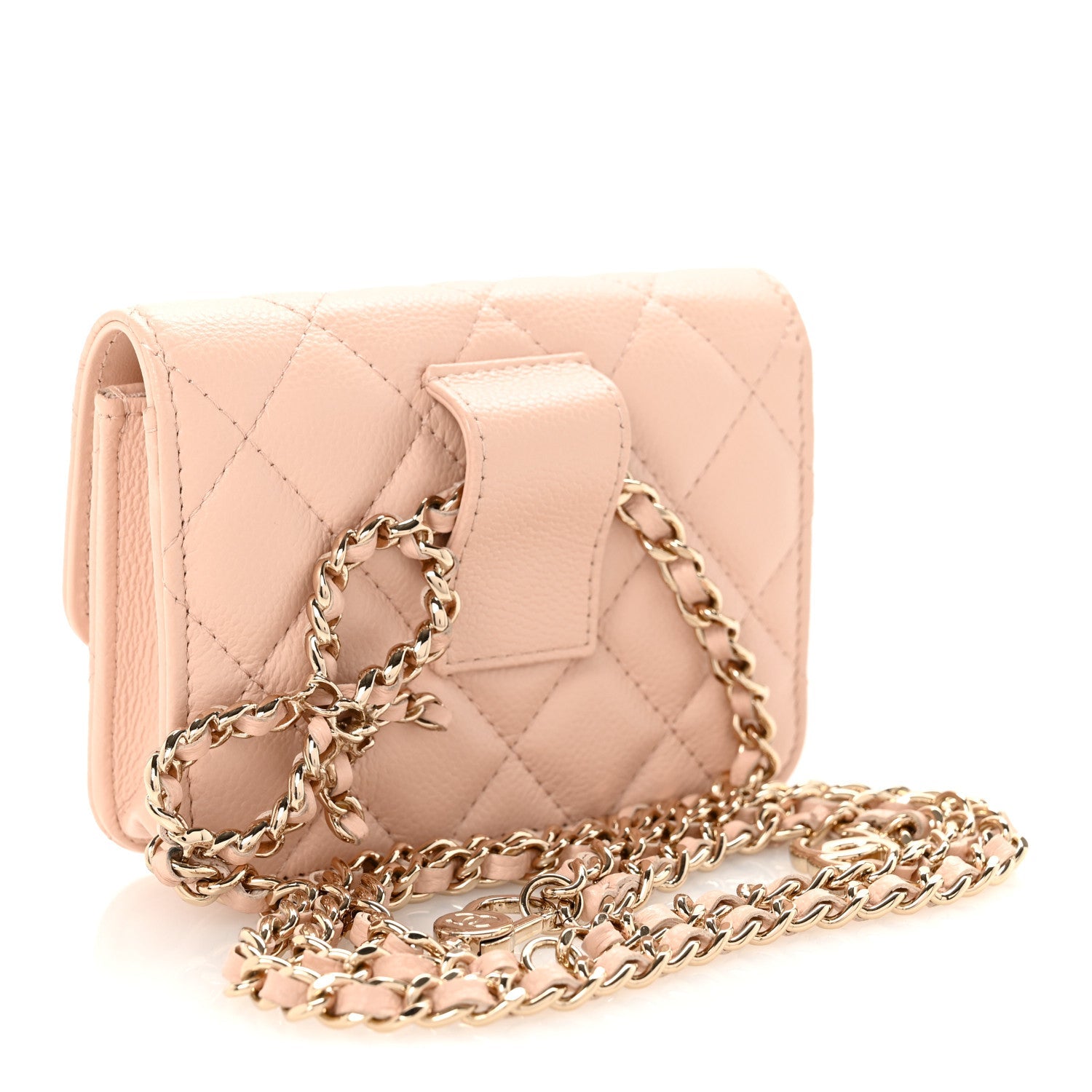 Caviar Quilted Mini Chain Belt Bag Light Beige