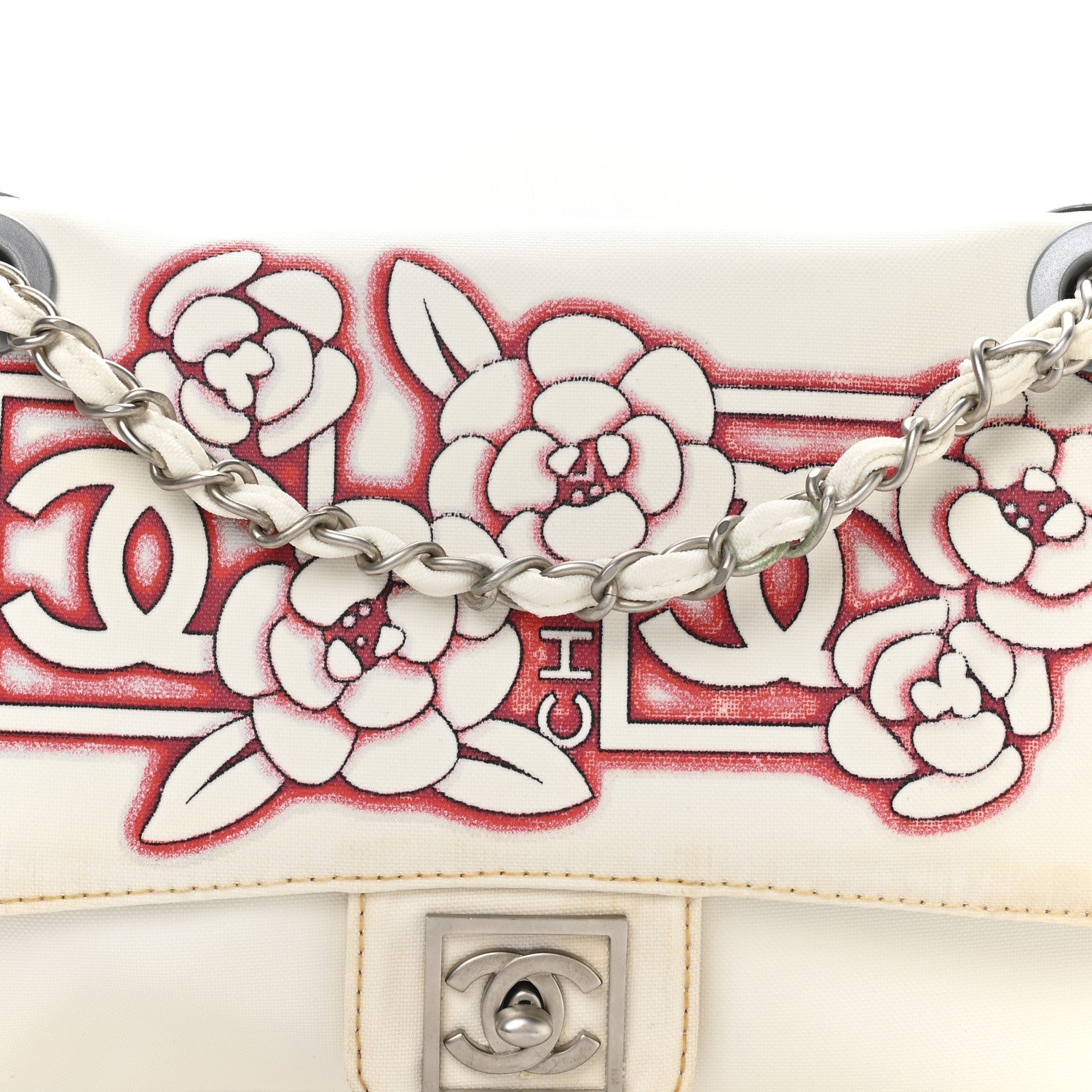 Canvas Quilted Sport Camellia Flap White
