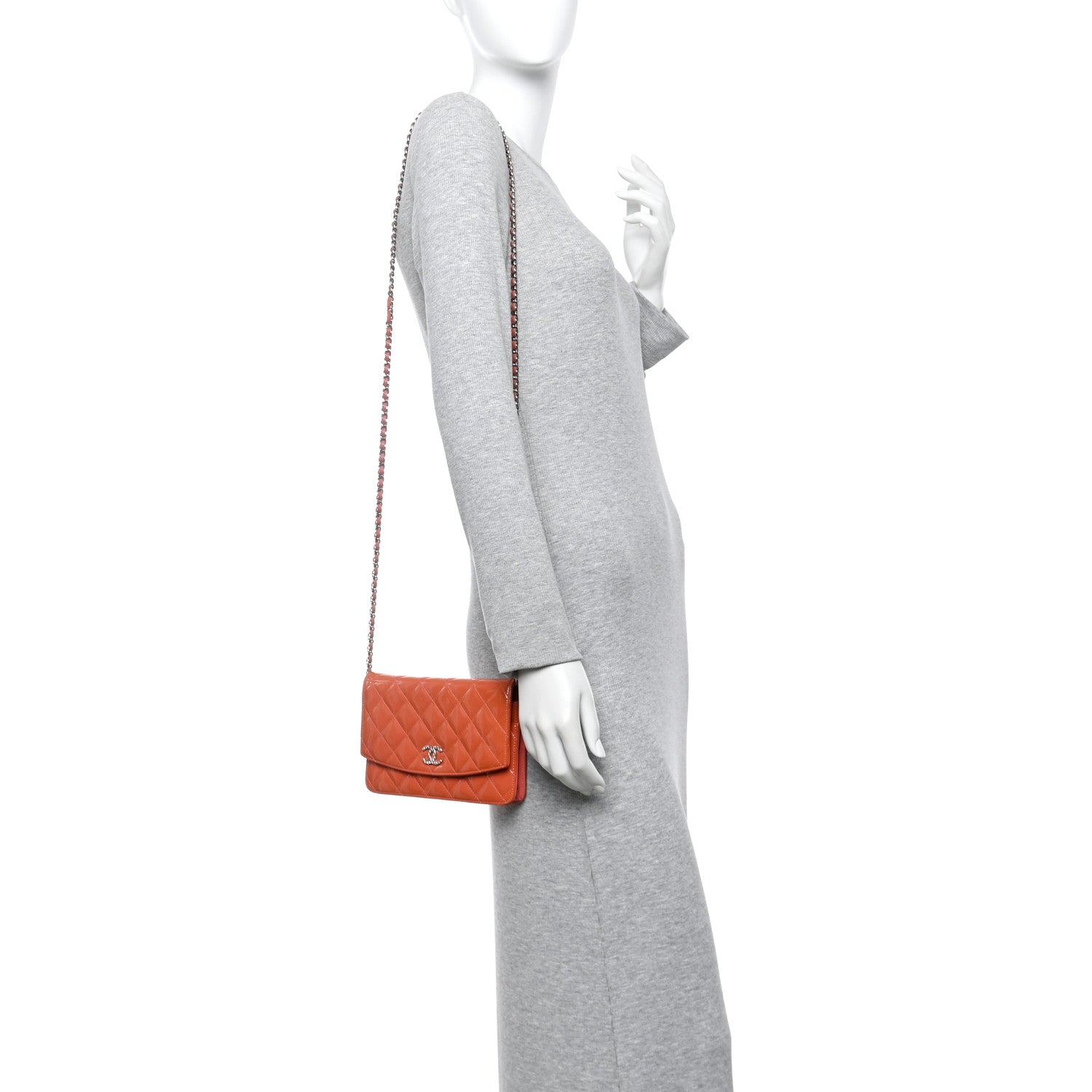 Patent Quilted Brilliant Wallet On Chain WOC Coral