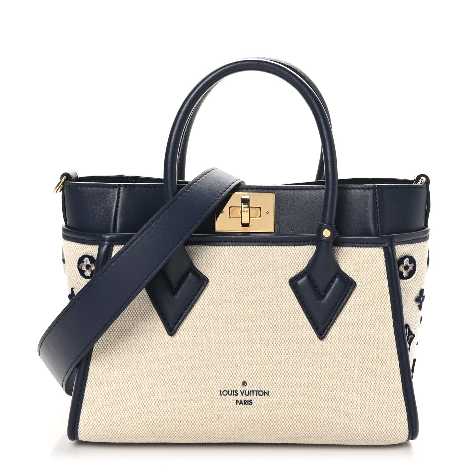 Canvas Calfskin Monogram On My Side PM Navy Blue