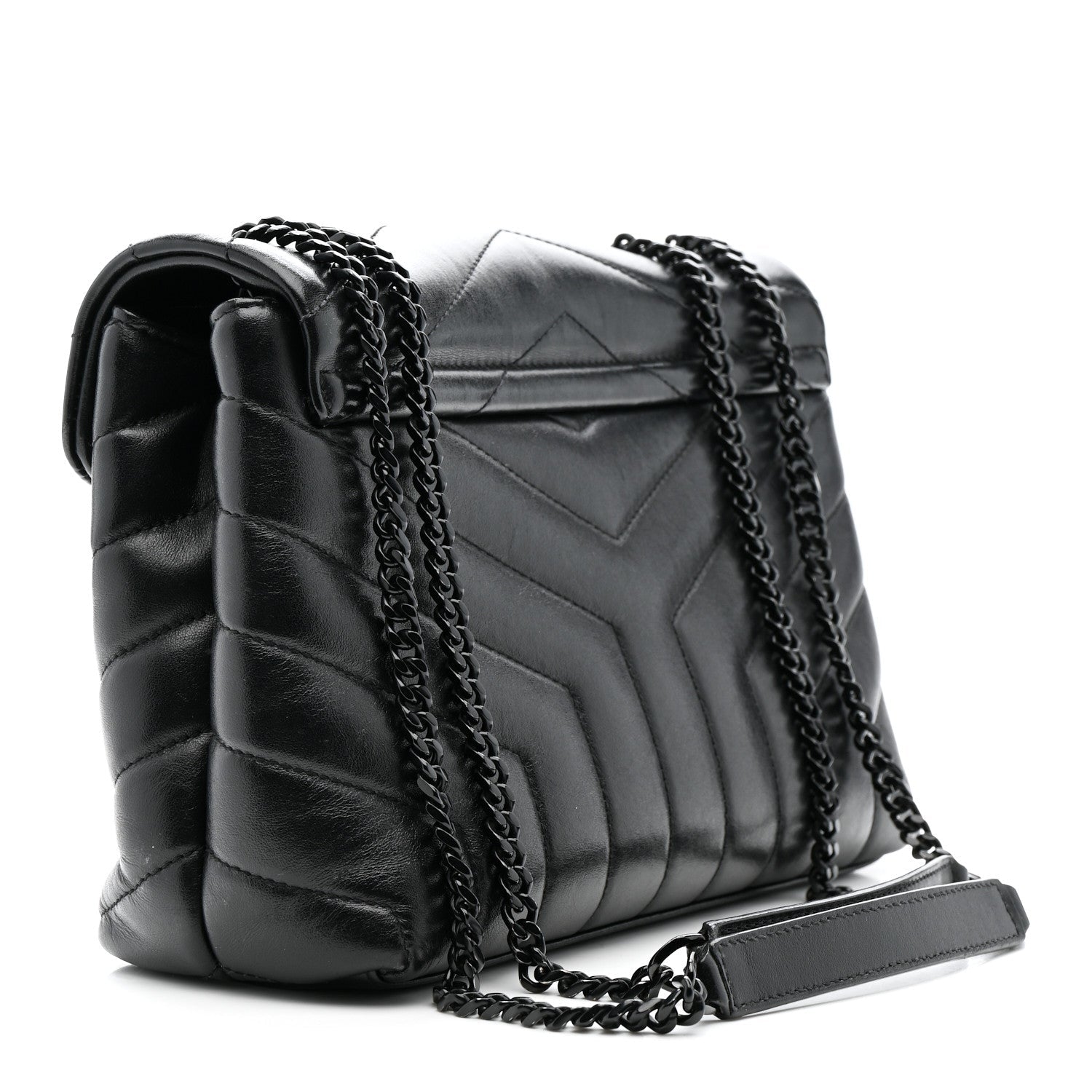 Calfskin Y Quilted Monogram Monochrome Small Loulou Chain Satchel Black