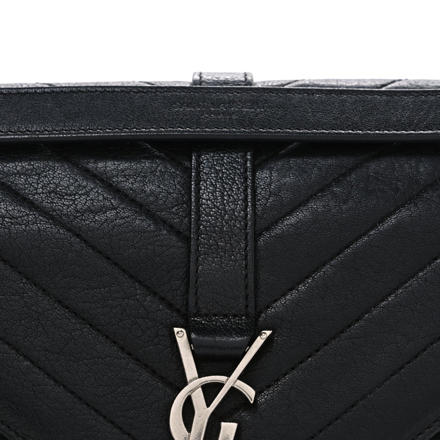 Grained Calfskin Matelasse Chevron Medium Monogram Chain Bag Black