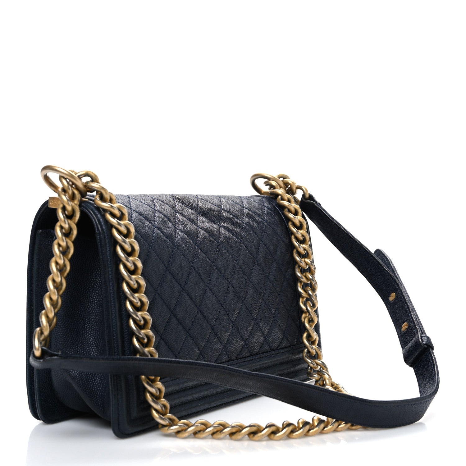 Metallic Caviar Quilted Medium Boy Flap Navy