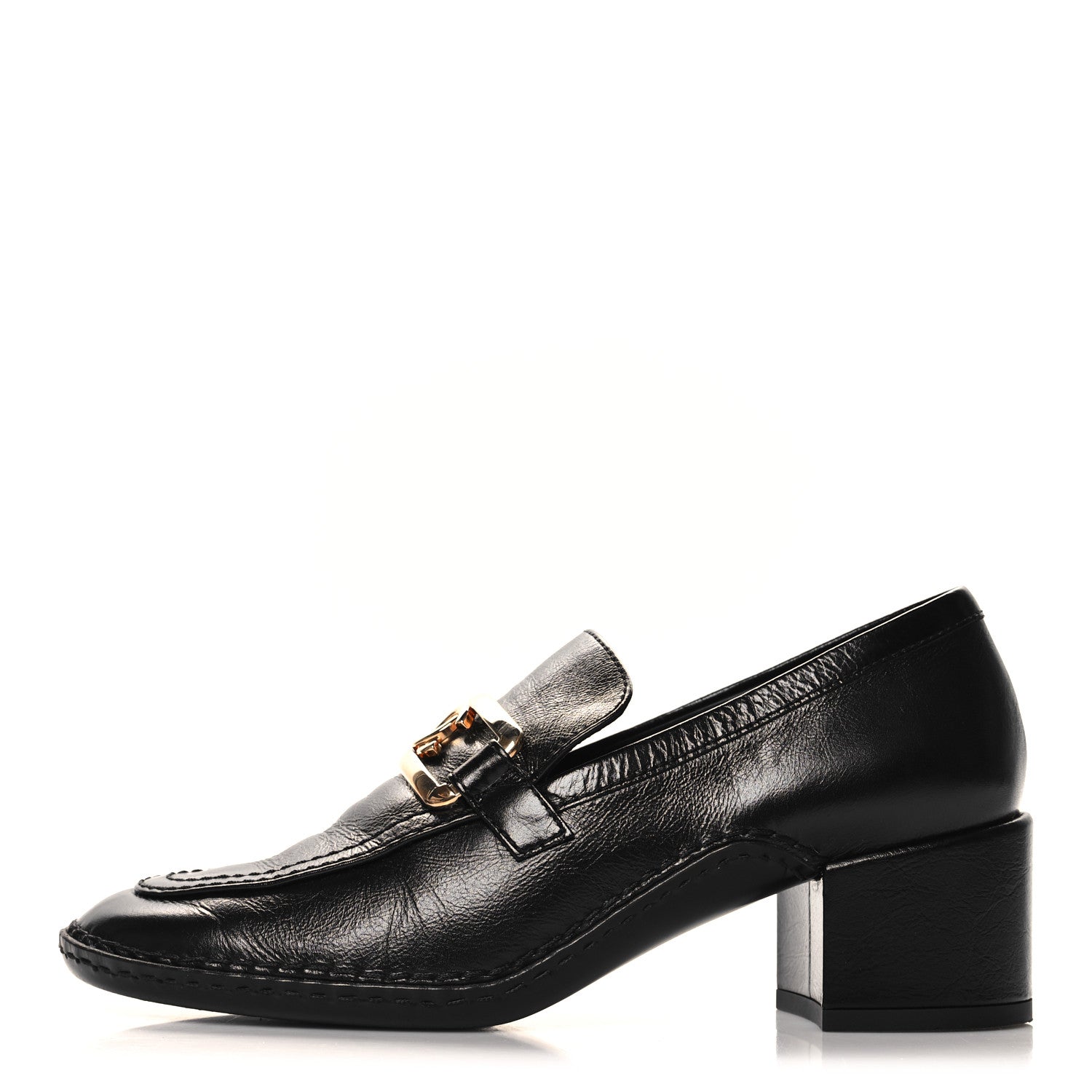 Shiny Calfskin Metal CC Loafers 37 Black