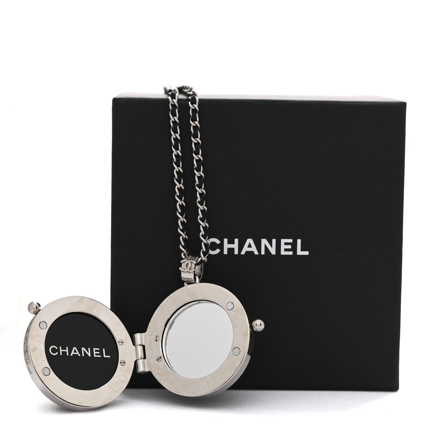 Resin Crystal Lambskin Ball Mirror Necklace Black Silver