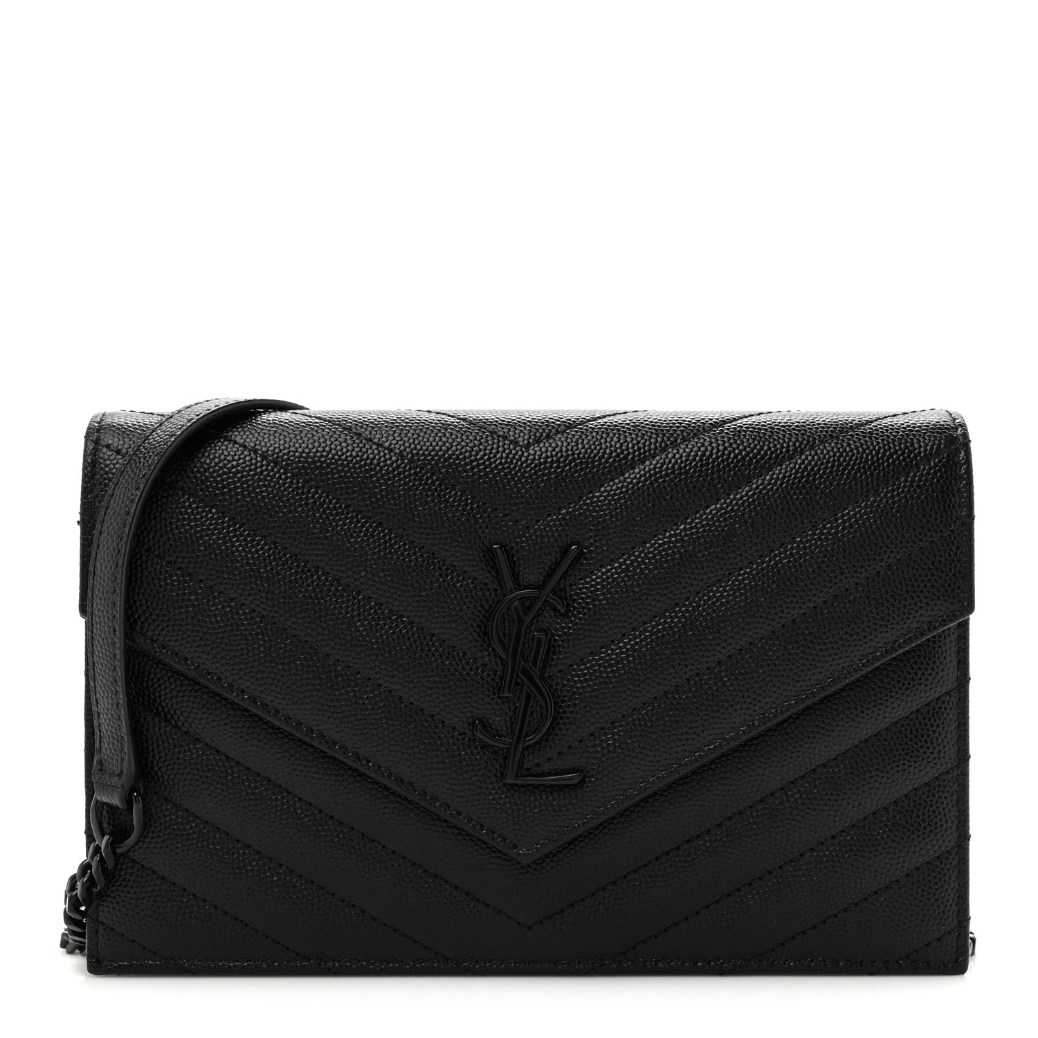 Grain De Poudre Matelasse Chevron Monogram Monochrome Envelope Chain Wallet Black
