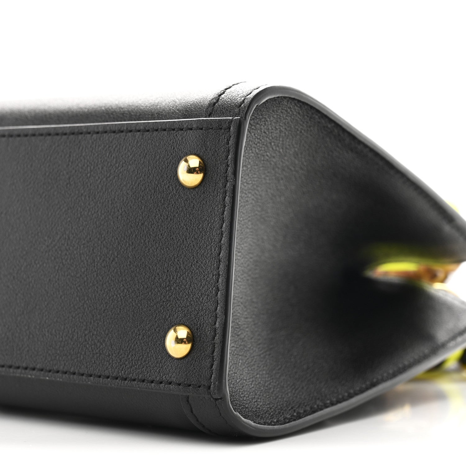 Wonka Grain Calfskin Mini Diana Tote Bag Black Yellow Fluo