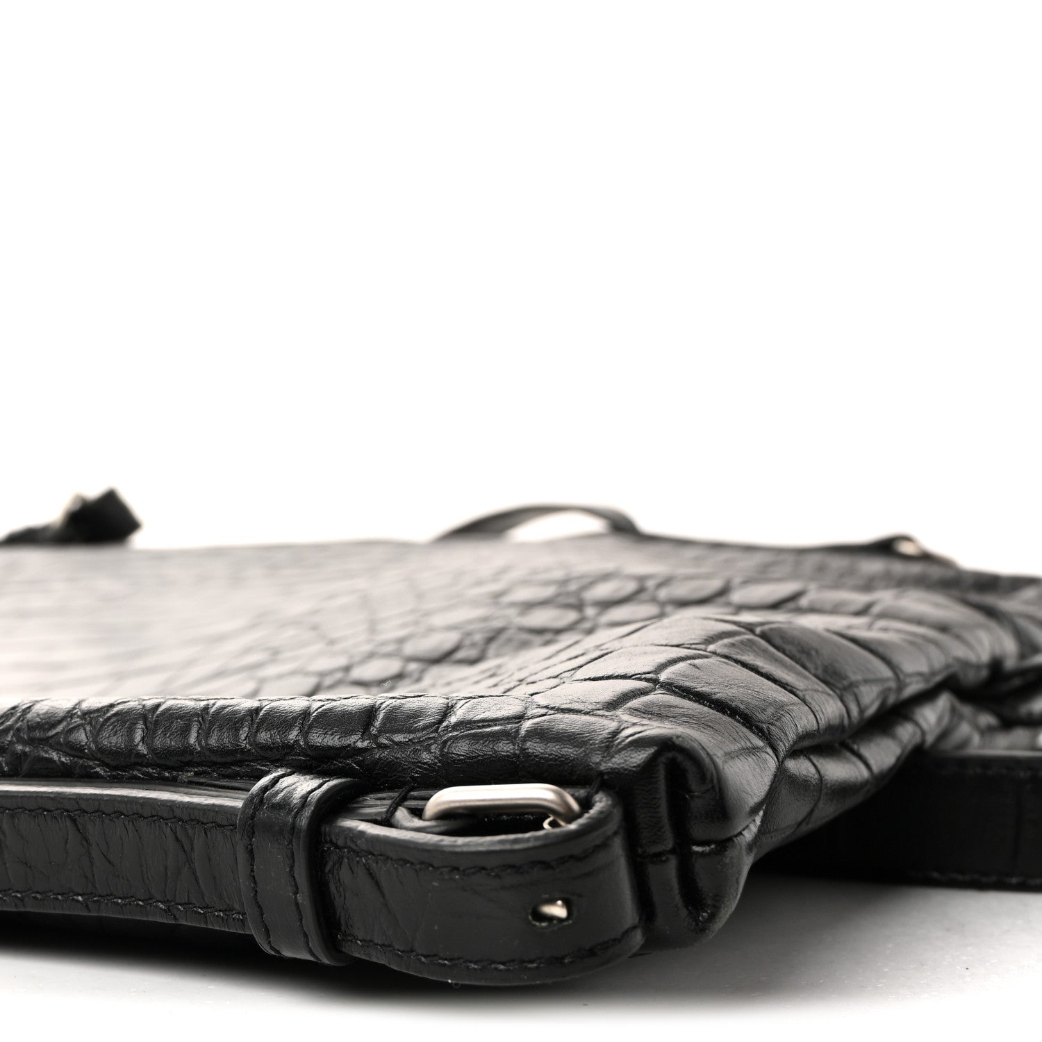 Calfskin Crocodile Embossed Large Convertible ID Bag Black