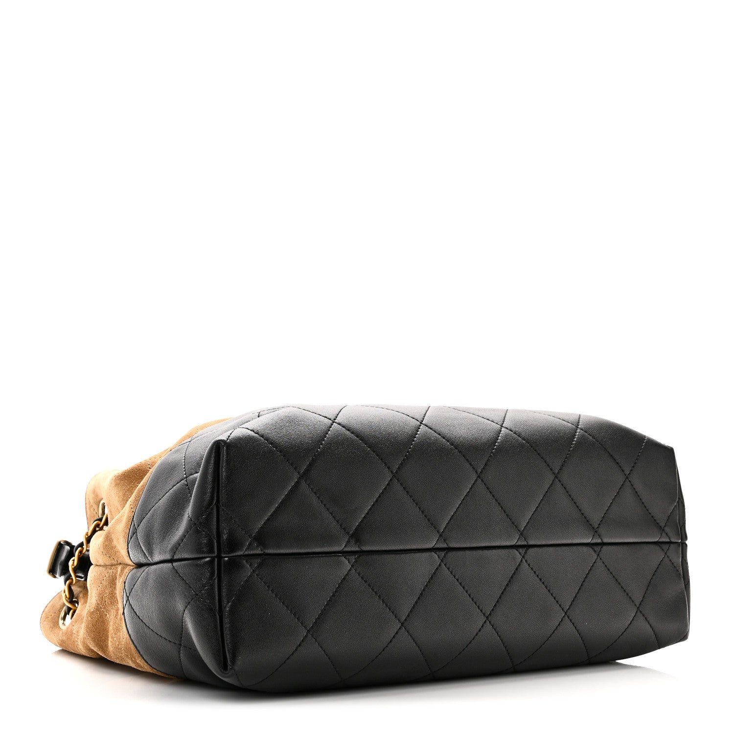 Suede Calfskin Shiny Lambskin Quilted Small Shopping Bag Beige Black