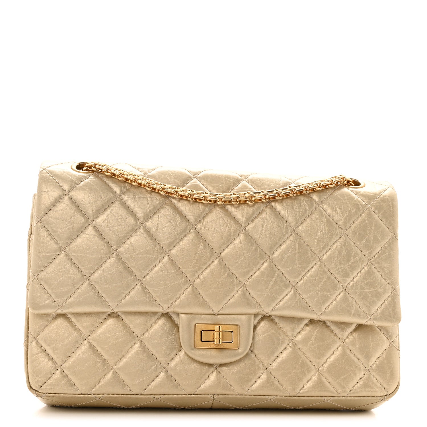 Metallic Aged Calfskin Quilted 2.55 Reissue 226 Flap Pale Gold