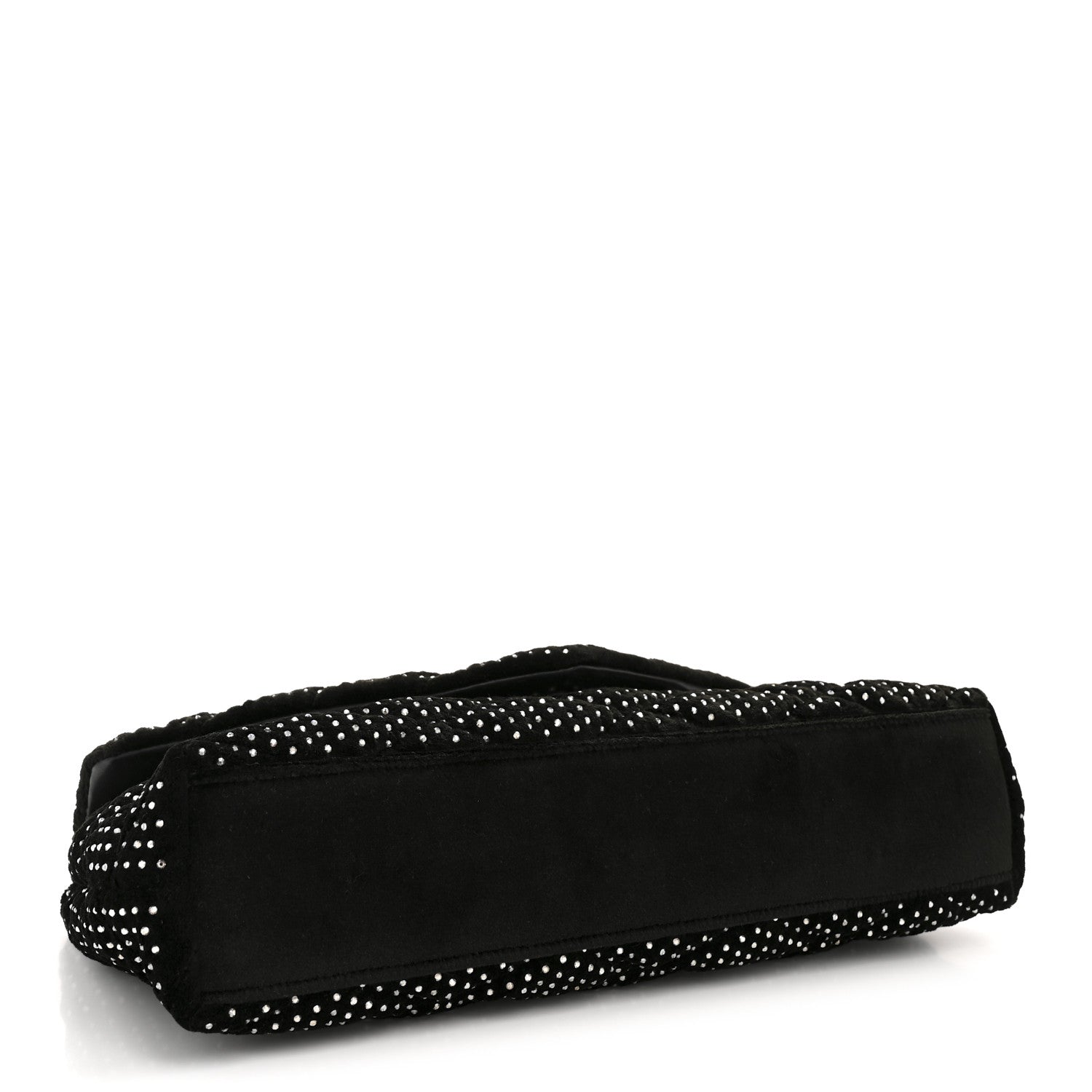 Velvet Lambskin Quilted Rhinestone Sade Puffer Envelope Clutch Black
