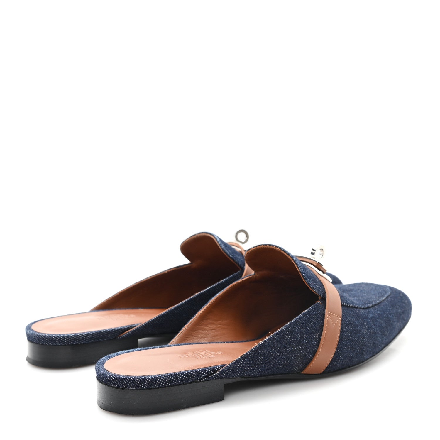 Calfskin Denim Oz Mules 37 Bleu Brut Gold