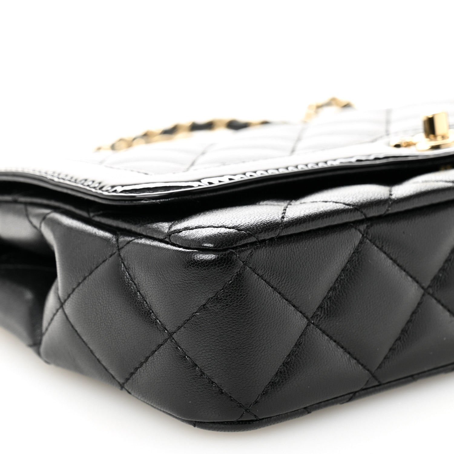 Lambskin Patent Calfskin Quilted Small Flap Bag Black
