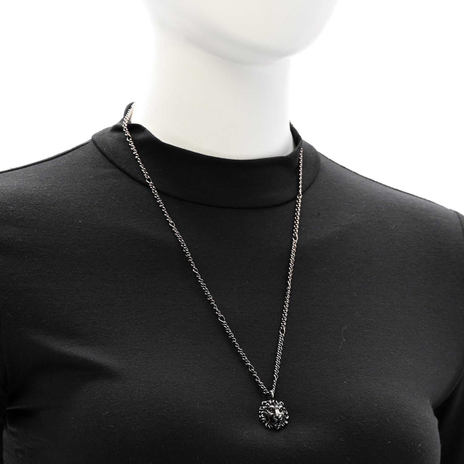 Metal Lion Head Necklace Silver