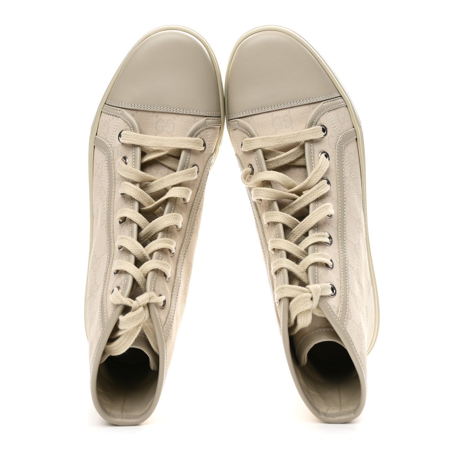 Washed Cotton GG Monogram Calfskin Womens High Top Sneakers 39 White Mystic White Great White