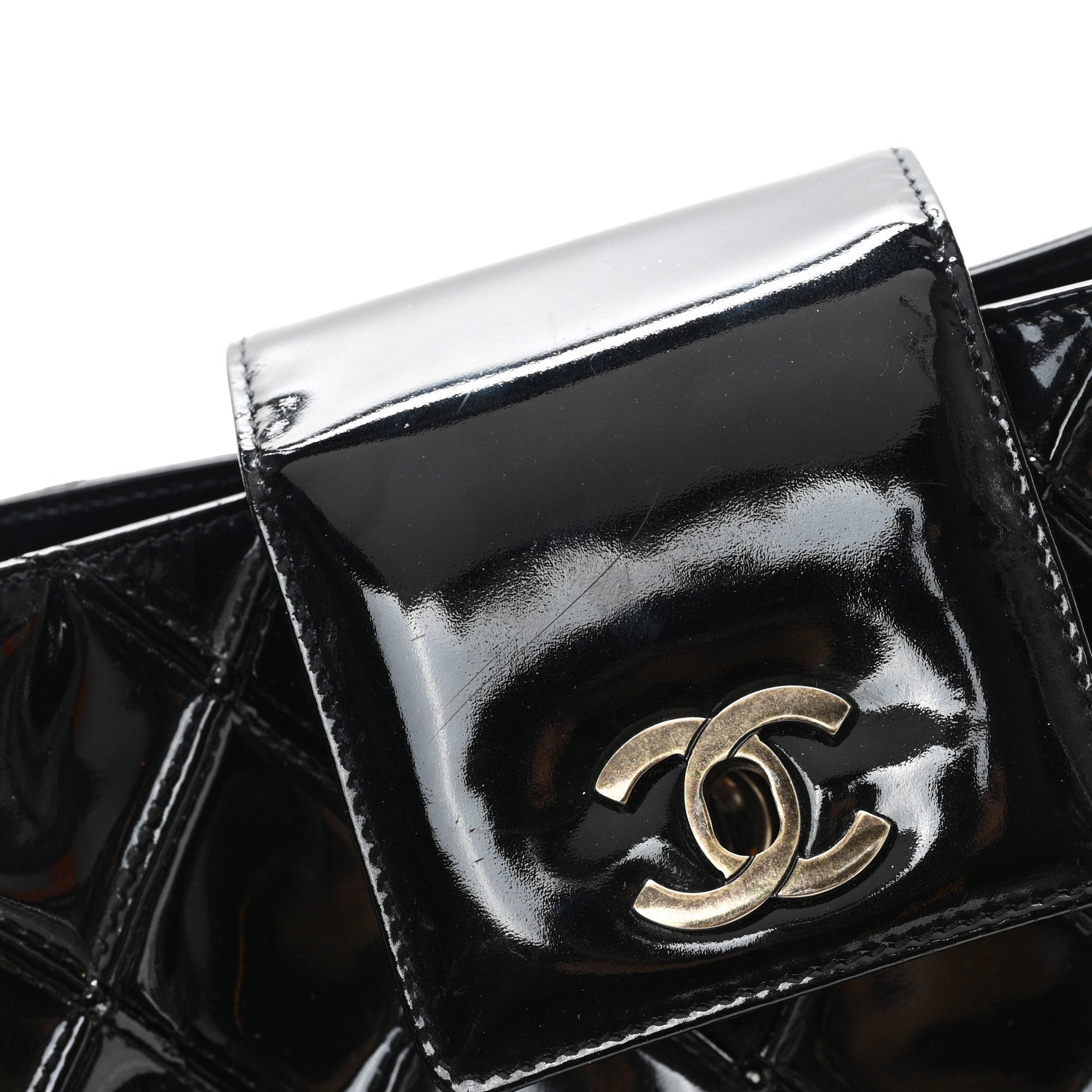 Patent Quilted Shoulder Bag Black