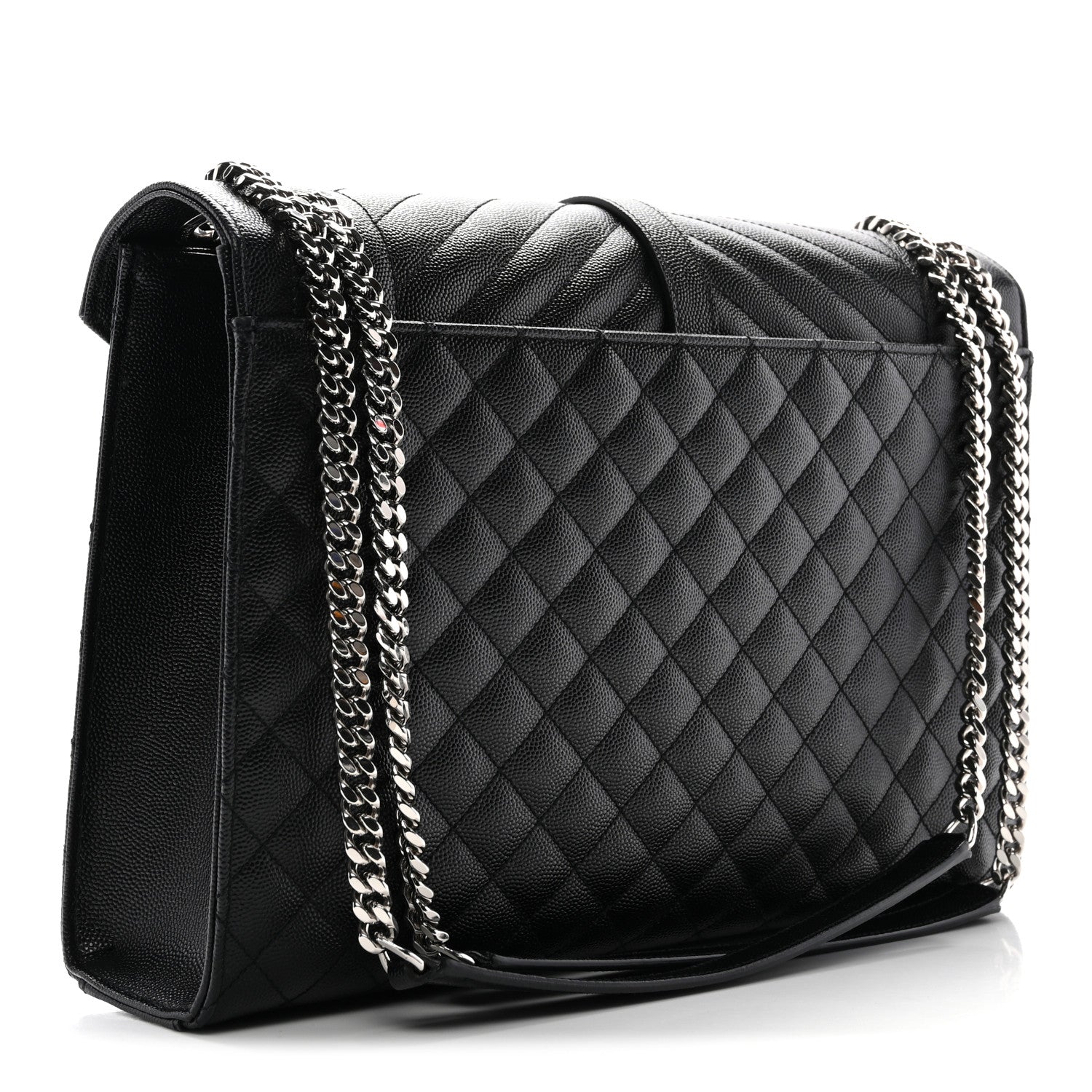 Grain De Poudre Textured Mixed Matelasse Large Triquilt Monogram Satchel Black
