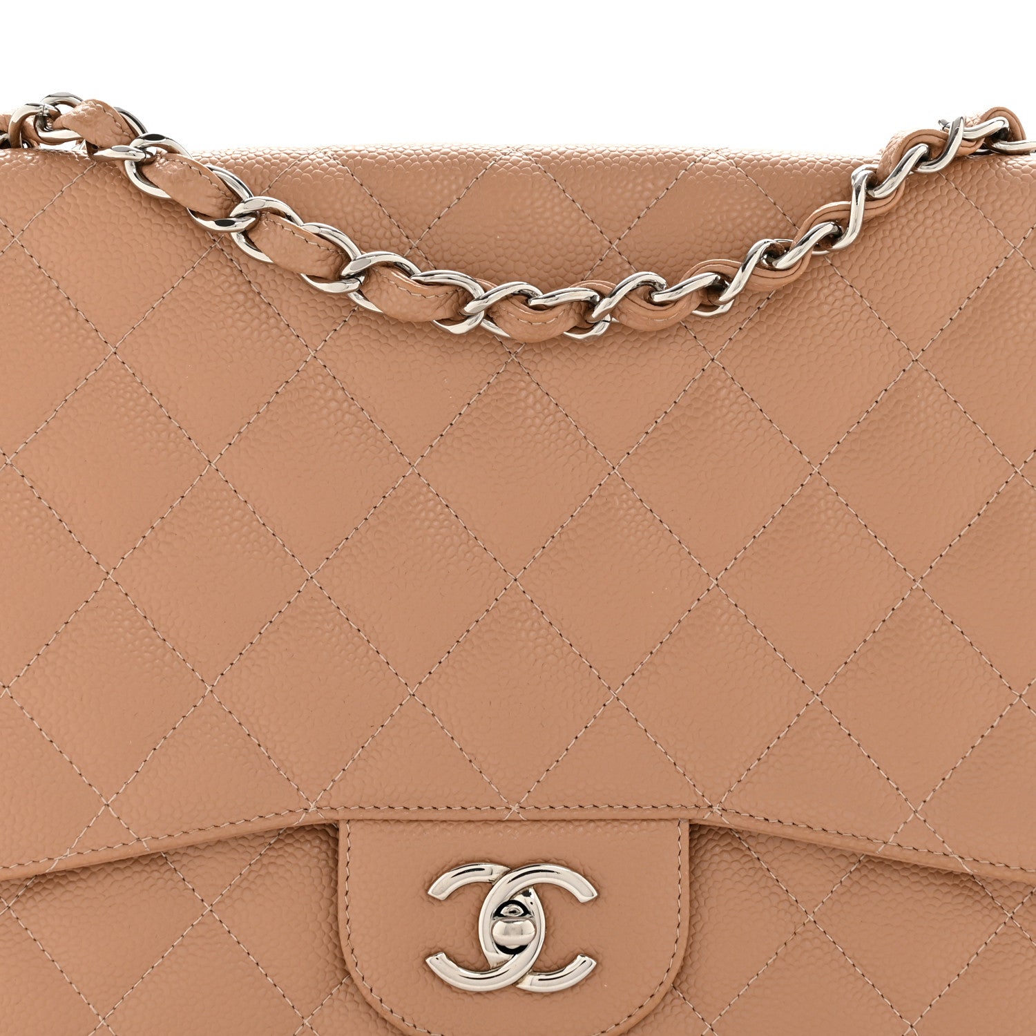Caviar Quilted Jumbo Single Flap Dark Beige
