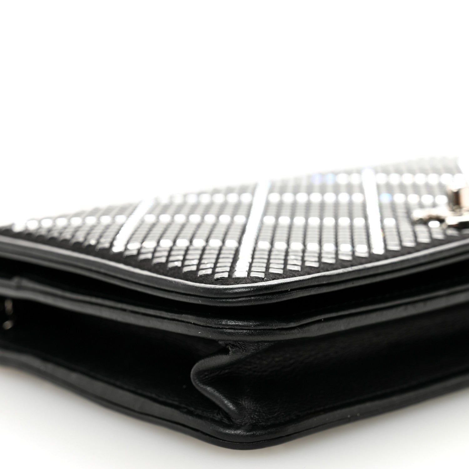 Lambskin Crystal Quilted Wallet On Chain WOC Black