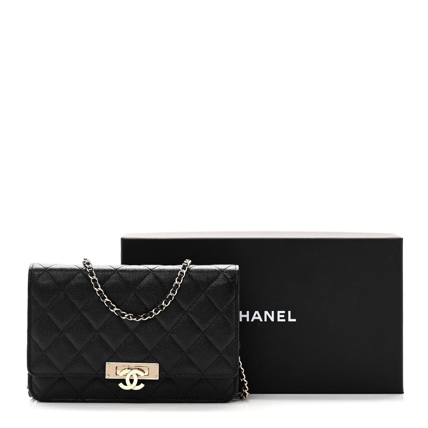 Caviar Quilted Golden Class Wallet On Chain WOC Black