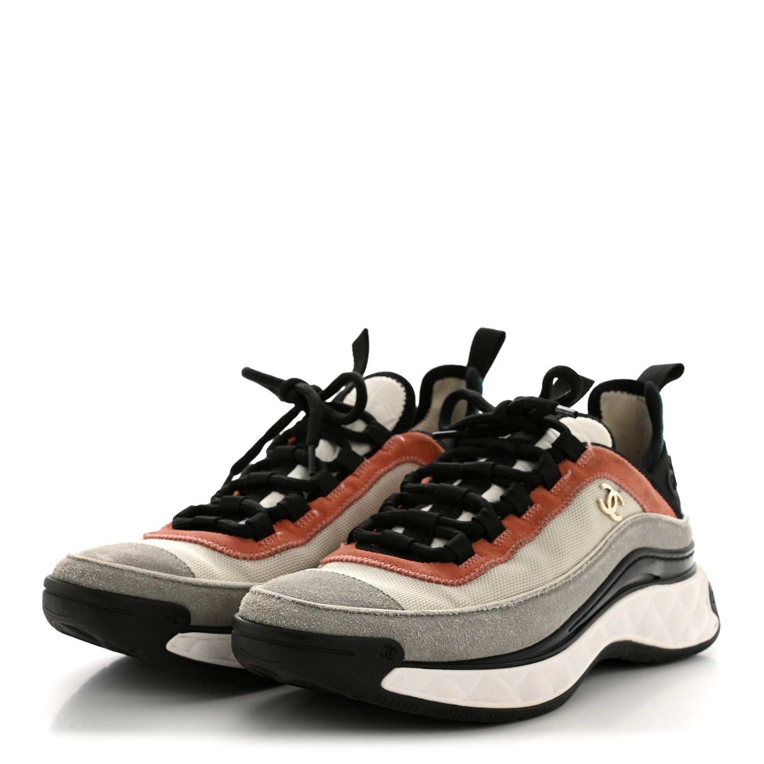 Fabric Suede CC Sneakers 38.5 White Light Grey Pink