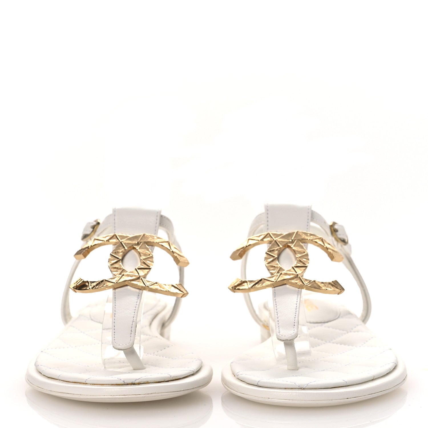 Lambskin CC Thong Sandals 36 White