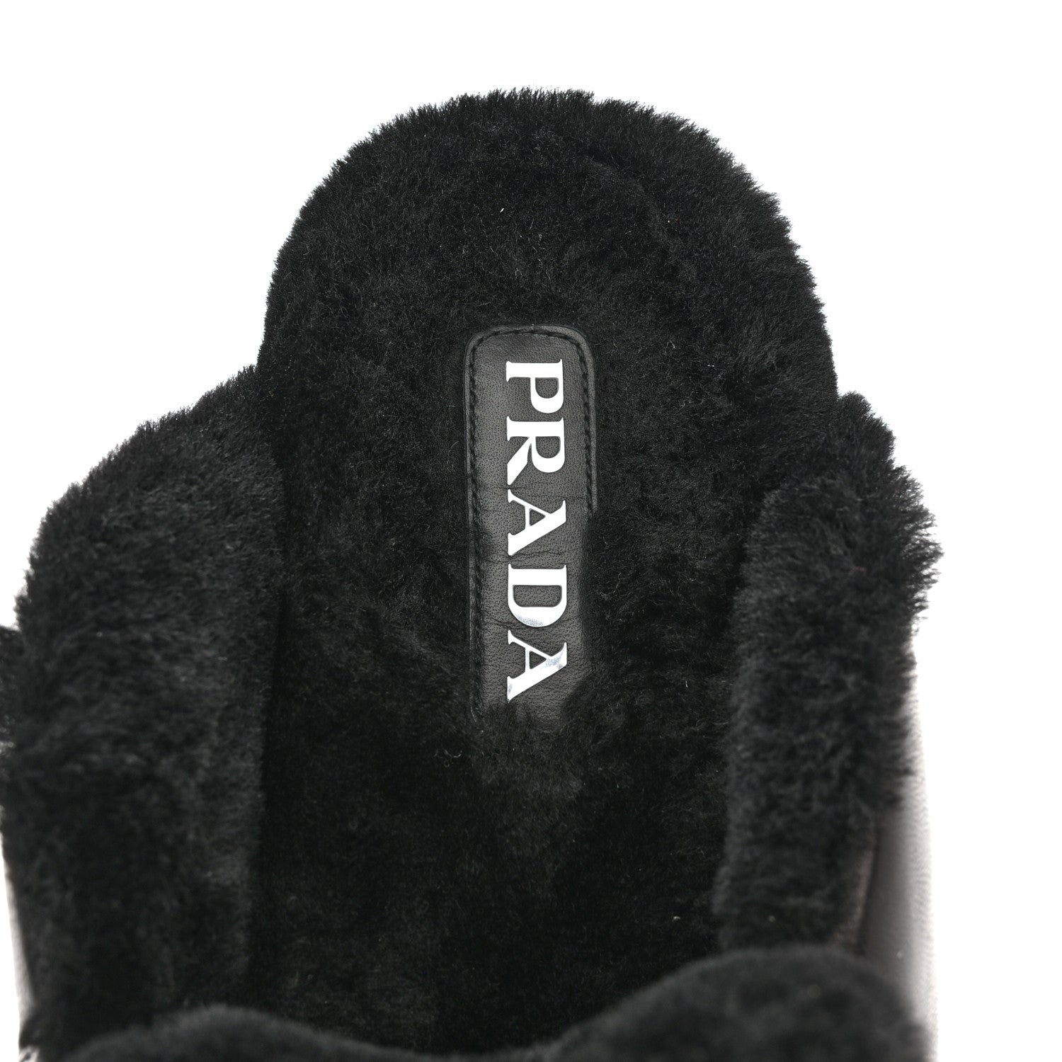 Nappa Shearling Soft Padded Metal Triangle Logo Lug Sole 20mm Mules 38 Black