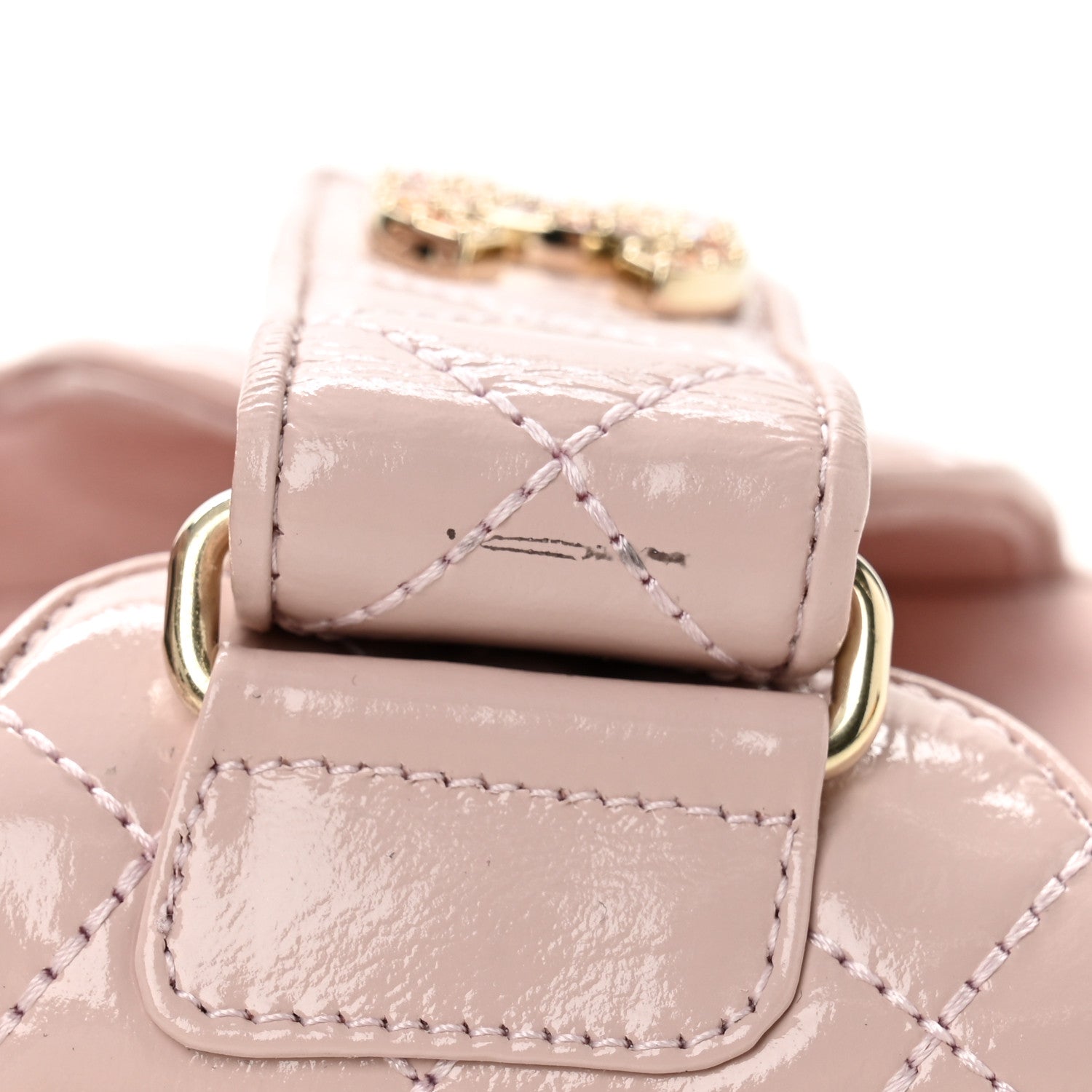 Shiny Calfskin Quilted Velcro Dad Crystal CC Slide Sandals 37 Light Pink