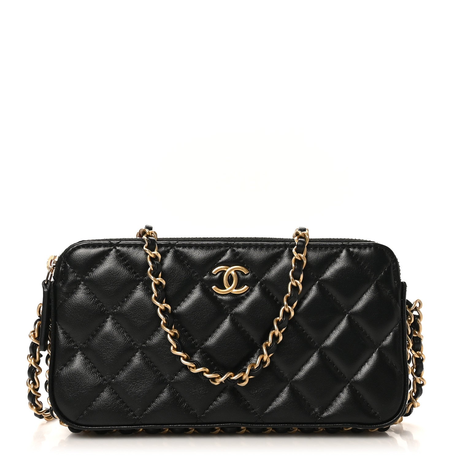 Lambskin Quilted Small Clutch With Chain Black