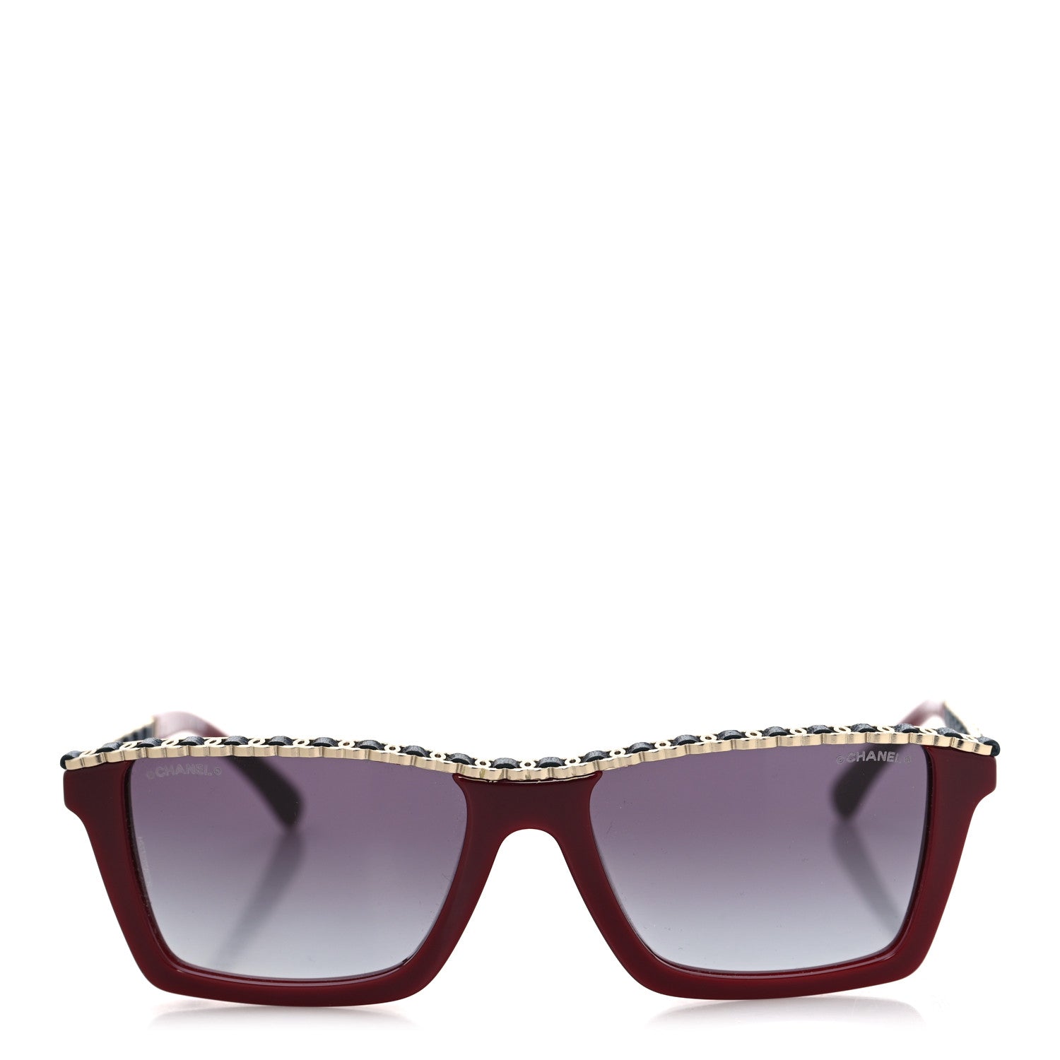 Acetate Metal Calfskin CC Square Sunglasses 5548-Q-A Burgundy