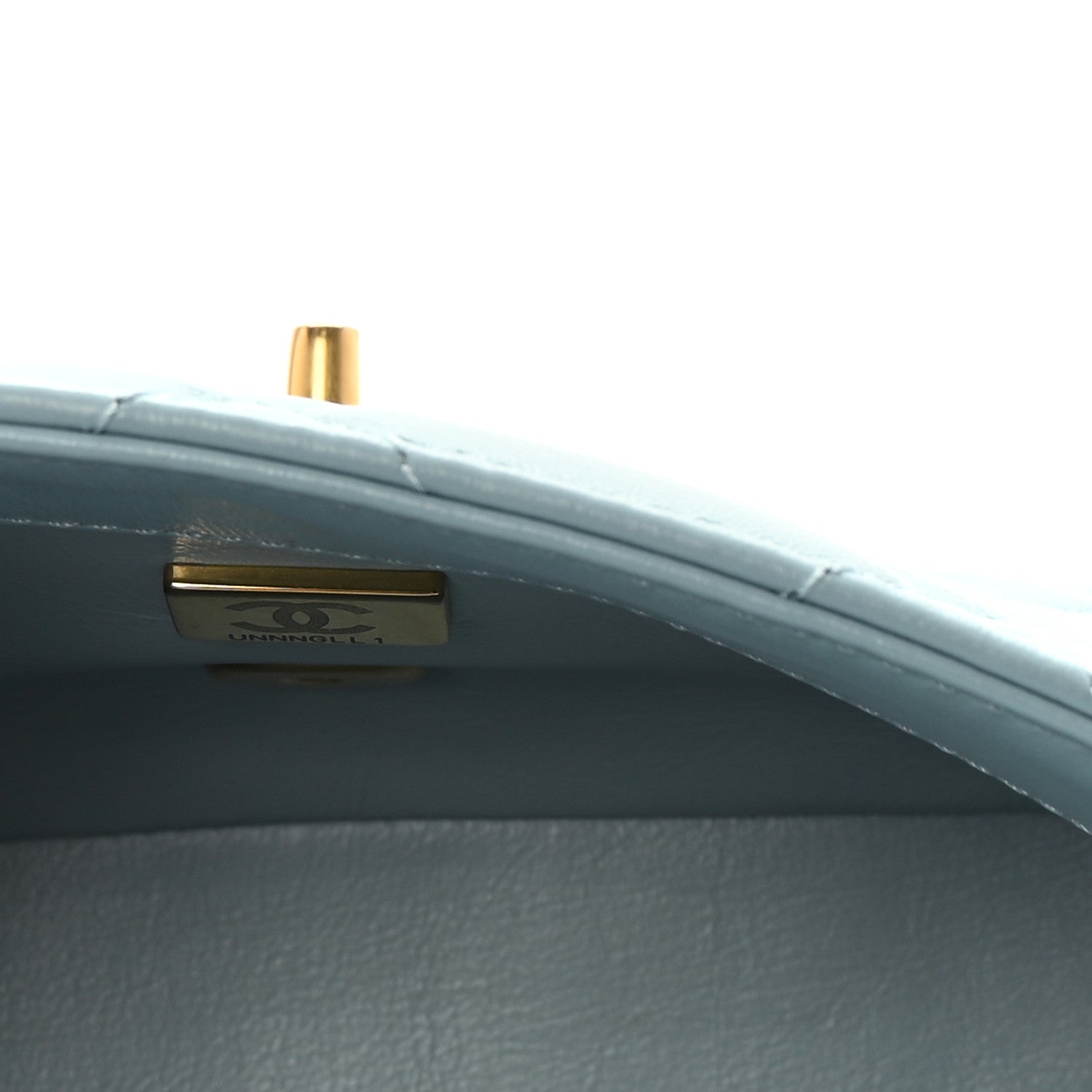 Lambskin Enamel Quilted Mini Pending CC Square Flap Light Blue