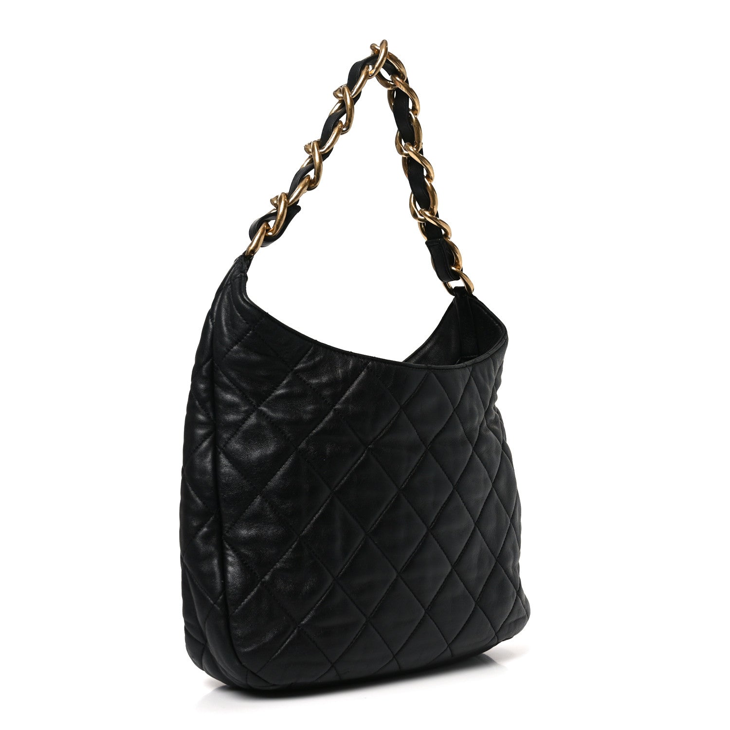Lambskin Quilted Large CC Funky Town Hobo Black