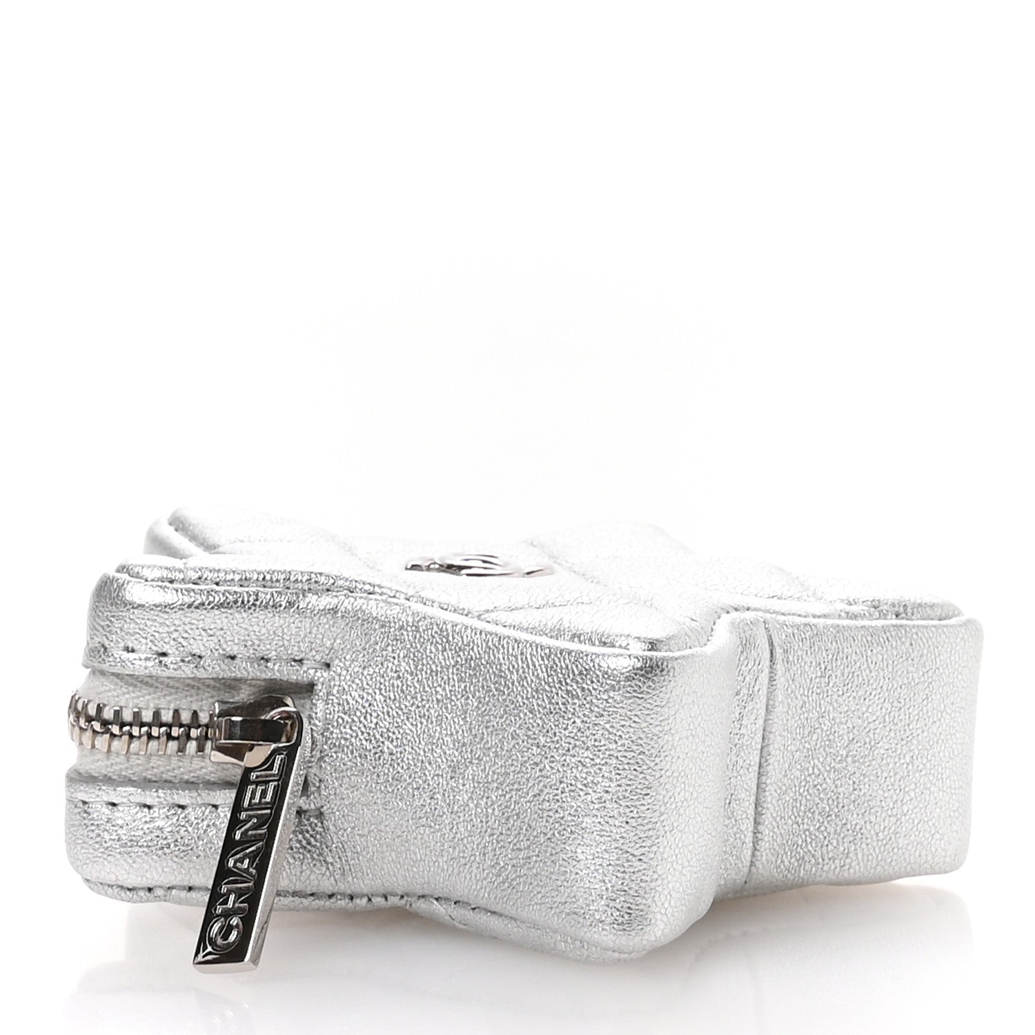 Metallic Lambskin Walk Of Fame Star Clip On Coin Purse Silver