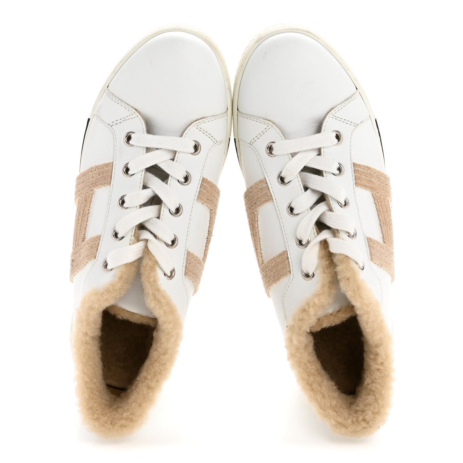 Calfskin Woolskin Dare Sneakers 36 White Ecru