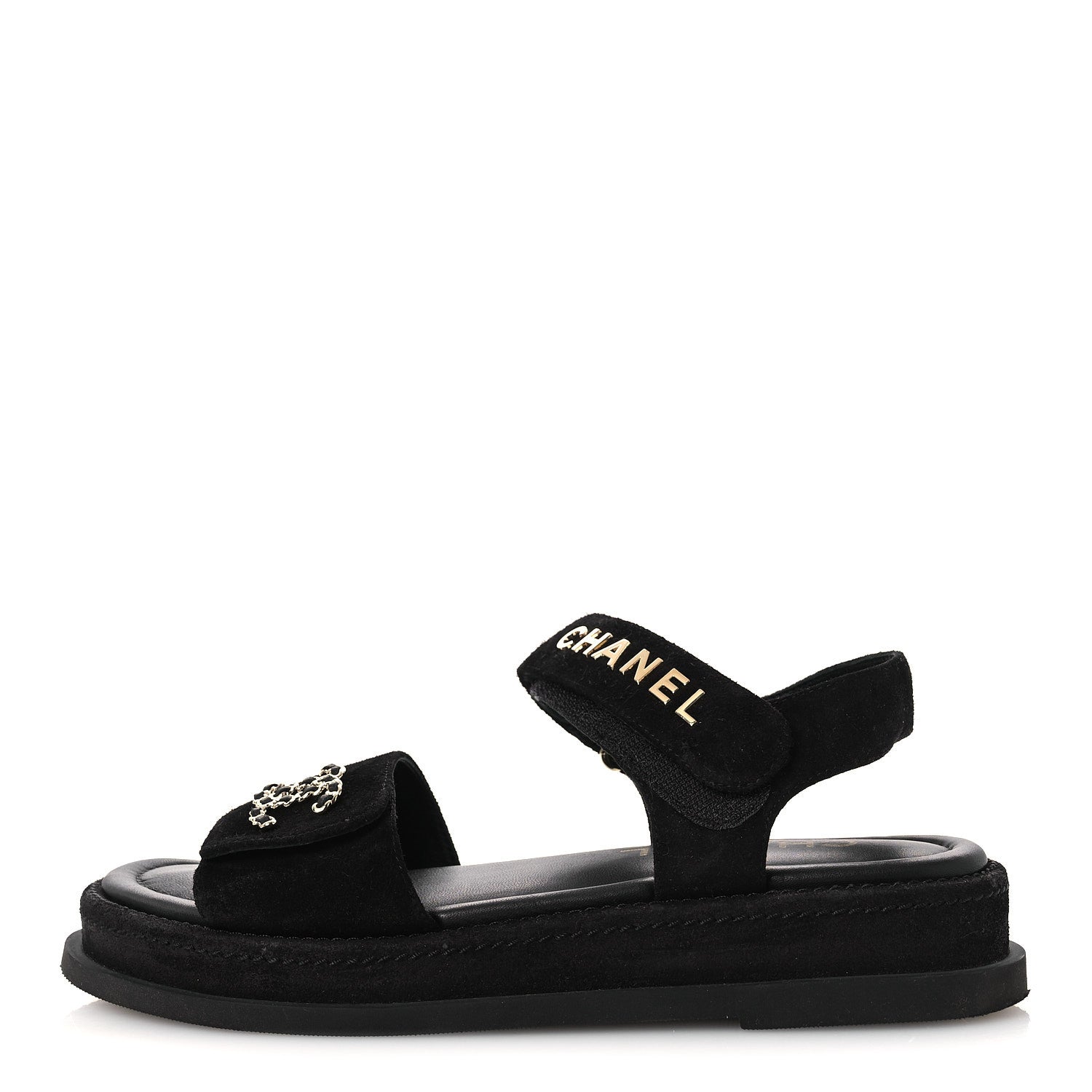 Suede Calfskin Dad Sandals 38 Black