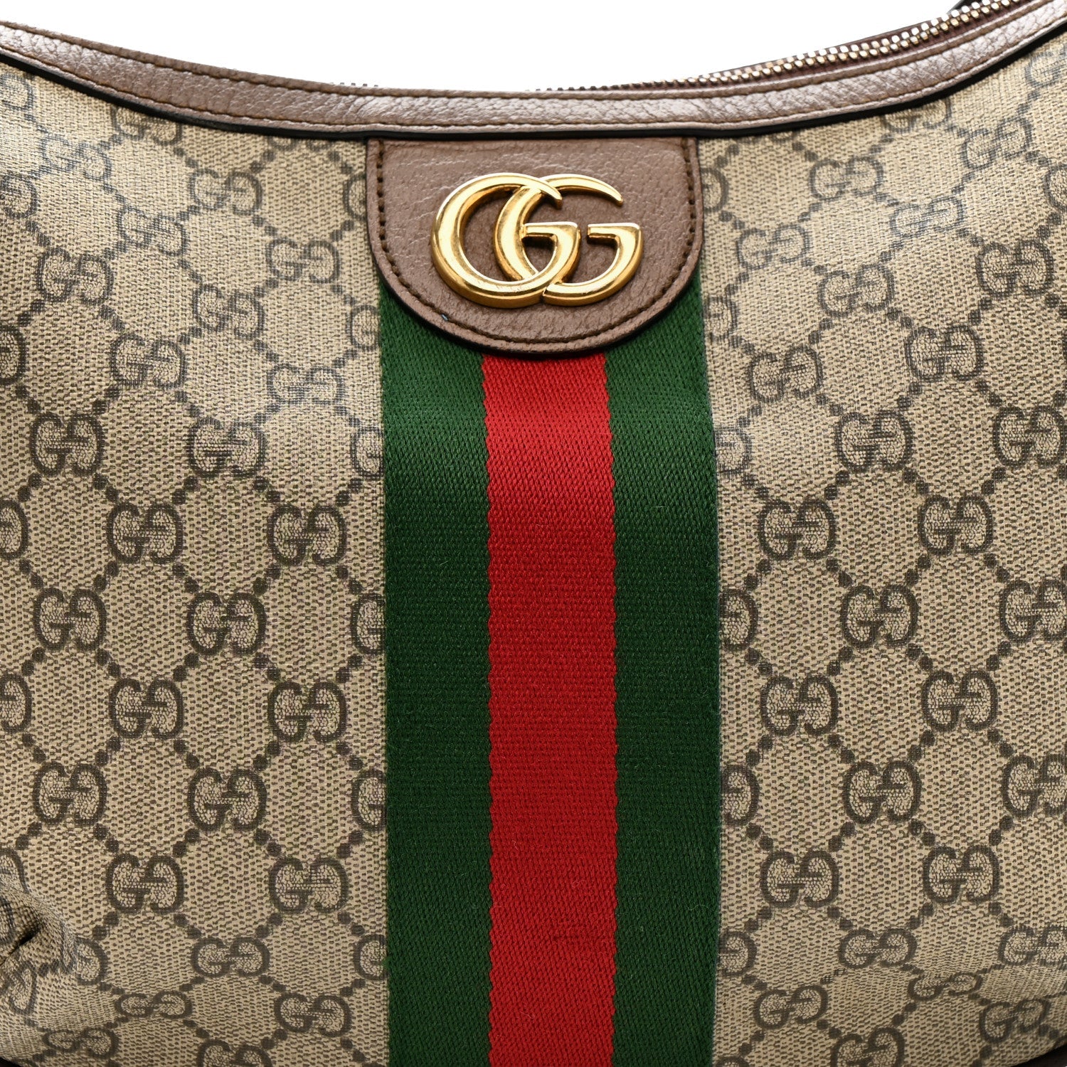 GG Supreme Monogram Web Small Ophidia Half Moon Hobo Brown