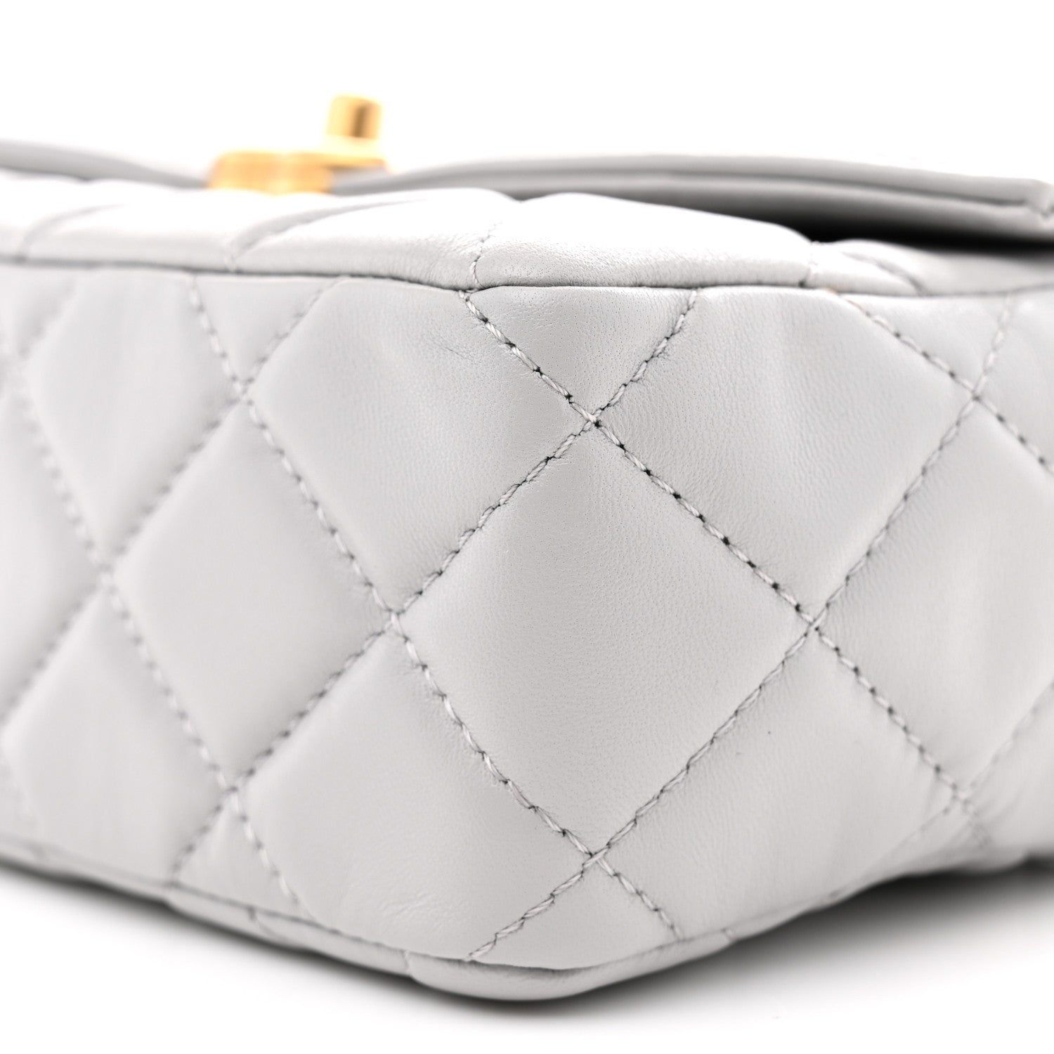 Shiny Lambskin Quilted Mini Flap Grey