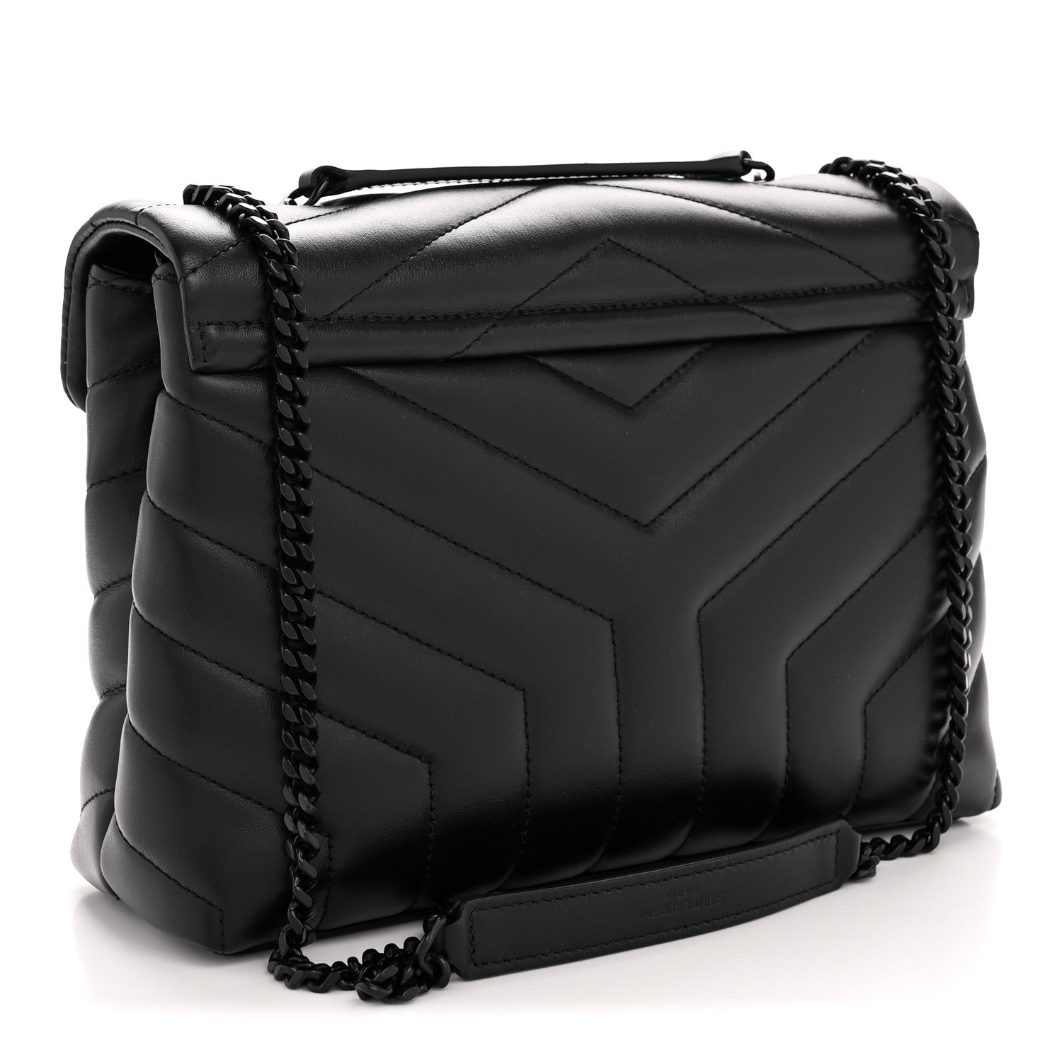 Calfskin Y Quilted Monogram Monochrome Small Loulou Chain Satchel Black
