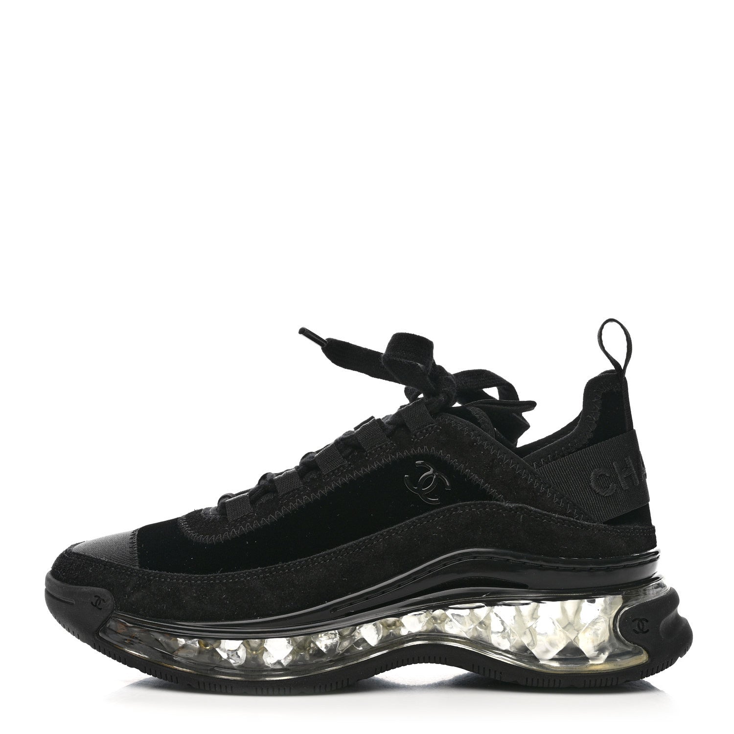 Suede Calfskin Velvet Grosgrain CC Sneakers 35.5 Black