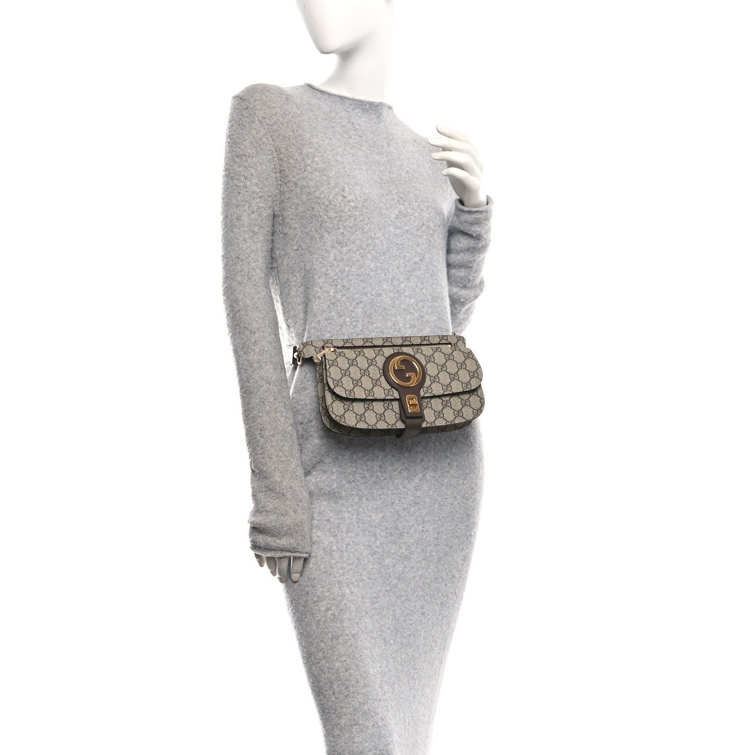 GG Supreme Monogram Textured Dollar Calfskin Blondie Belt Bag Beige Ebony New Acero