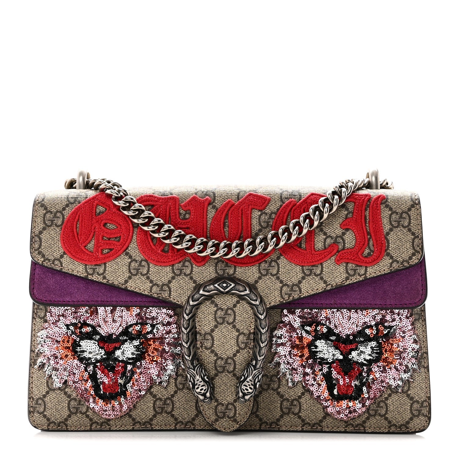 GG Supreme Monogram Embroidered Small Dionysus Shoulder Bag Purple