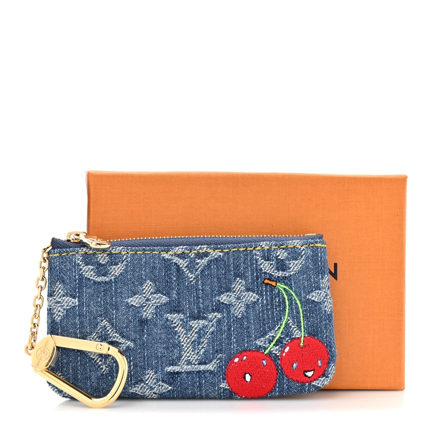 LV X TM Monogram Denim Cerises Key Pouch Blue