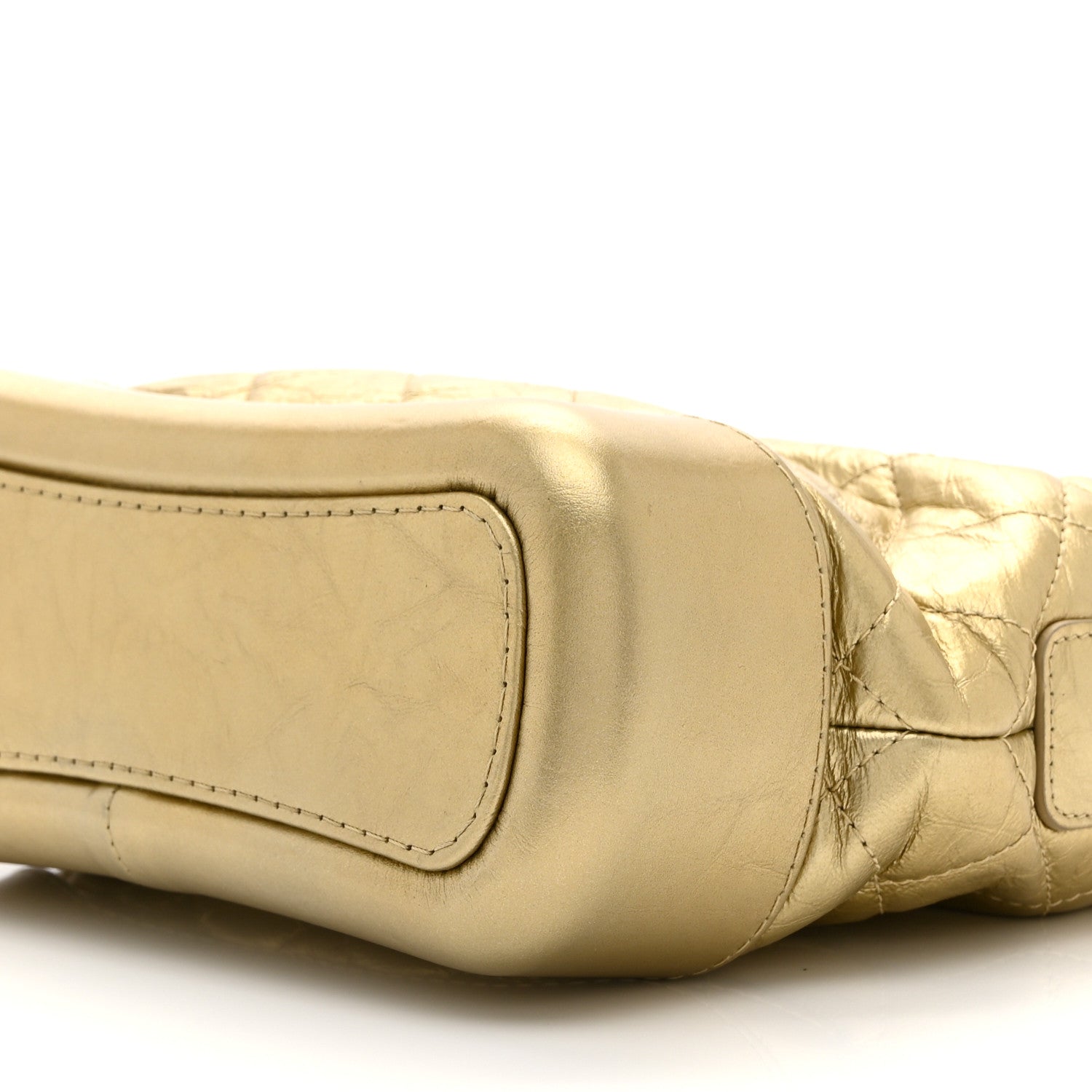 Metallic Aged Calfskin Quilted Small Gabrielle Hobo Gold