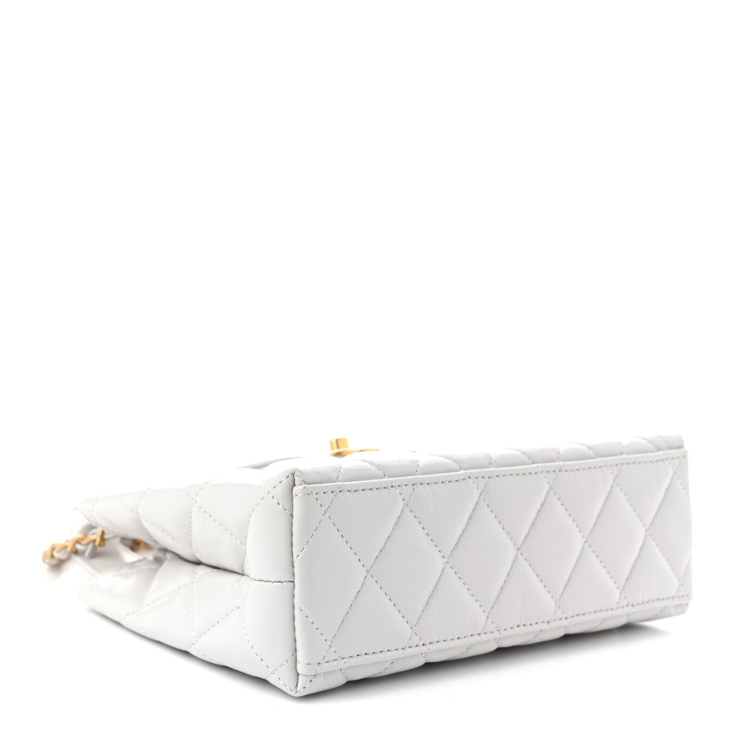 Shiny Aged Calfskin Quilted Nano Kelly Shopper Light Grey