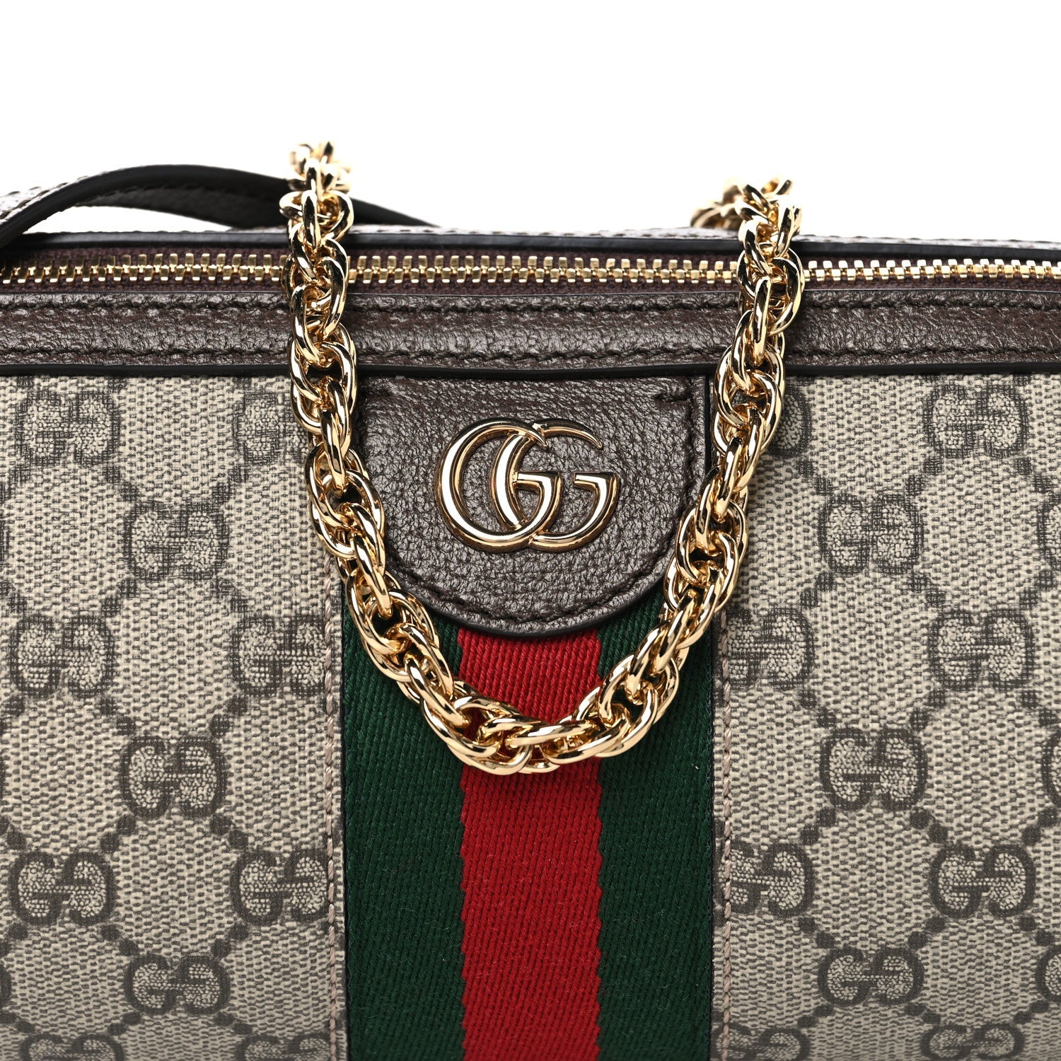 GG Supreme Monogram Textured Dollar Calfskin Web Small Ophidia Blondie Barrel shoulder Bag Beige New Acero