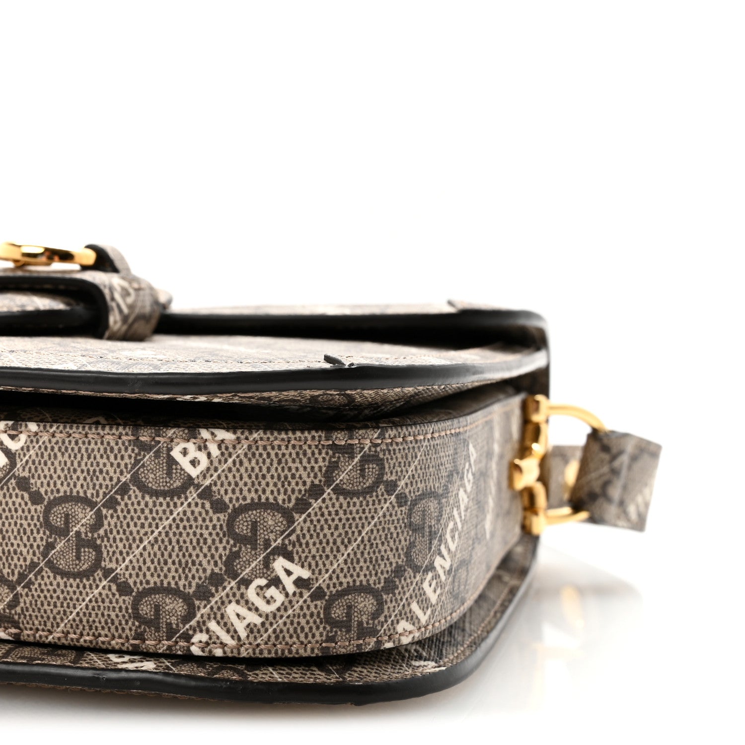 X BALENCIAGA GG Supreme Monogram Logo Print Horsebit 1955 Shoulder Bag Beige Ebony