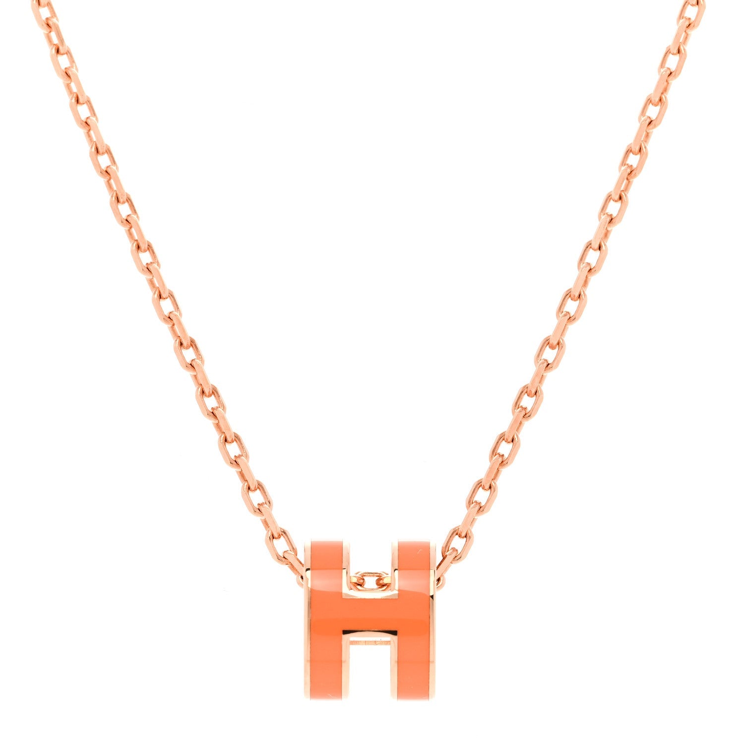 Lacquered Rose Gold Mini Pop H Pendant Necklace Orange